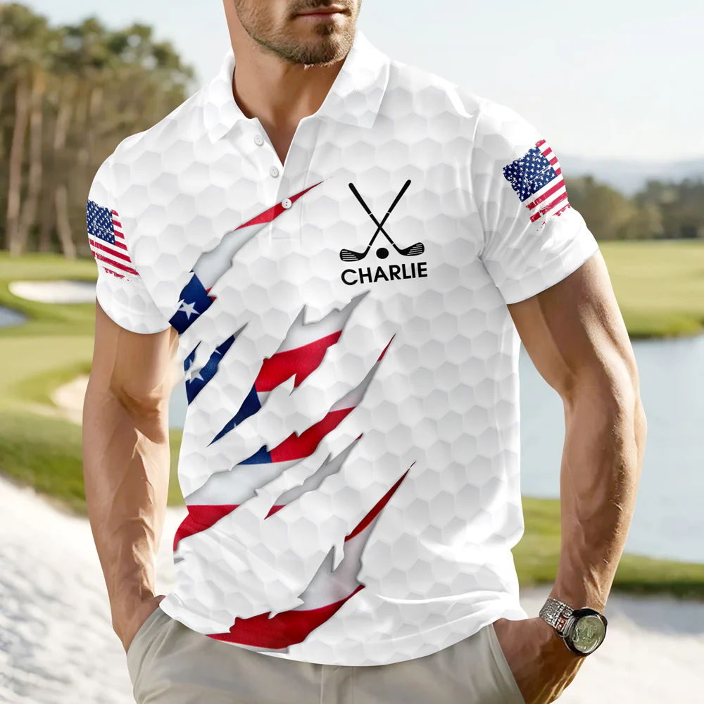 Personalized Golf Ball Pattern America Flag Polo Shirt Gift For Golfer, Golf Lovers HA75 898678 - Image 7