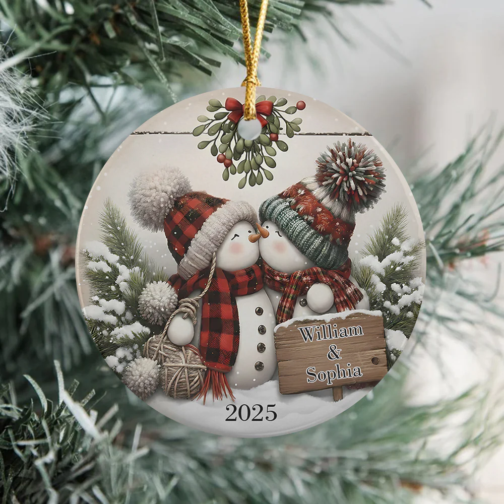 Personalized Kissing Snowman Couple Ceramic Ornament HA75 897220 - Image 2