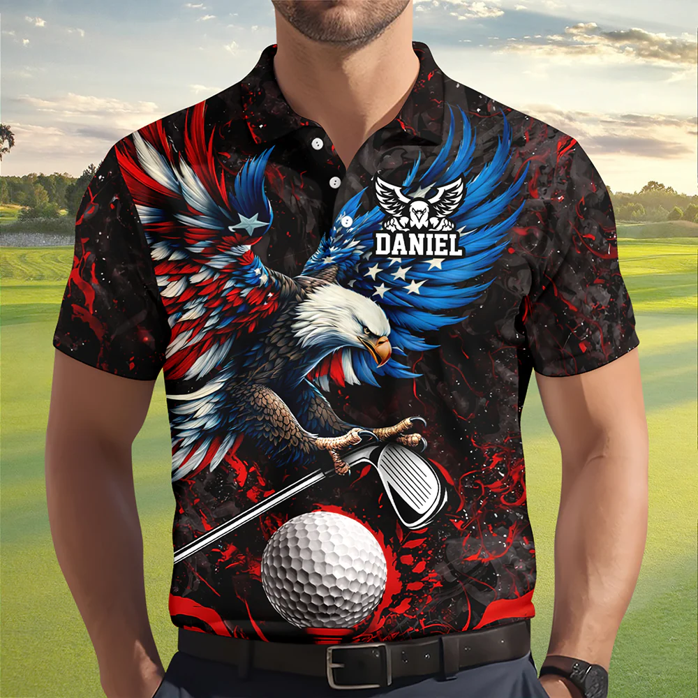 Personalized Name American Eagle Patriotic Polo Shirt For Golf Lovers HA75 921114 - Image 5