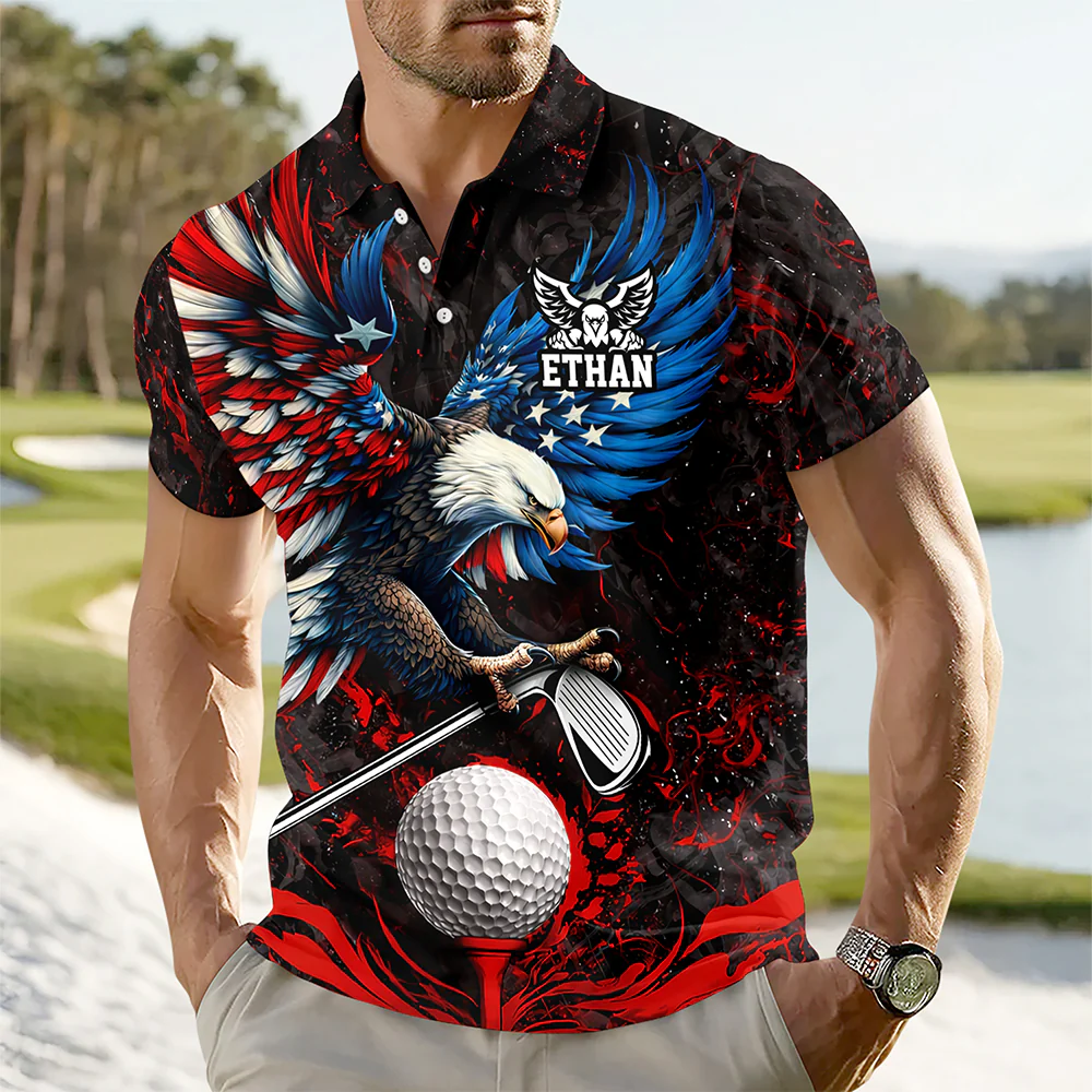 Personalized Name American Eagle Patriotic Polo Shirt For Golf Lovers HA75 921114 - Image 6
