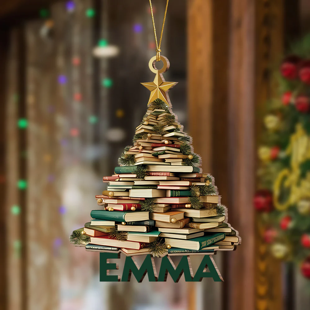 Personalized Name Book Christmas Tree Wood Ornament Book Lover Gift HA75 897492 - Image 3