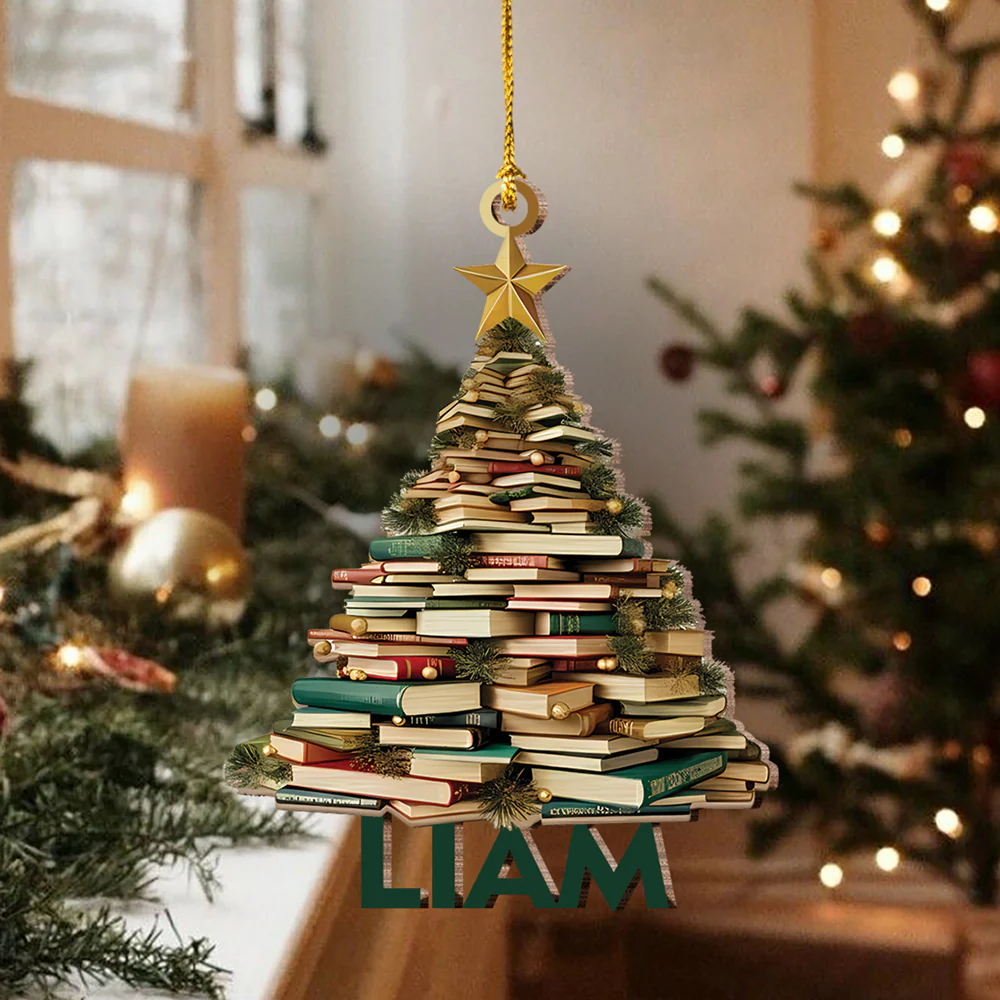 Personalized Name Book Christmas Tree Wood Ornament Book Lover Gift HA75 897492 - Image 4