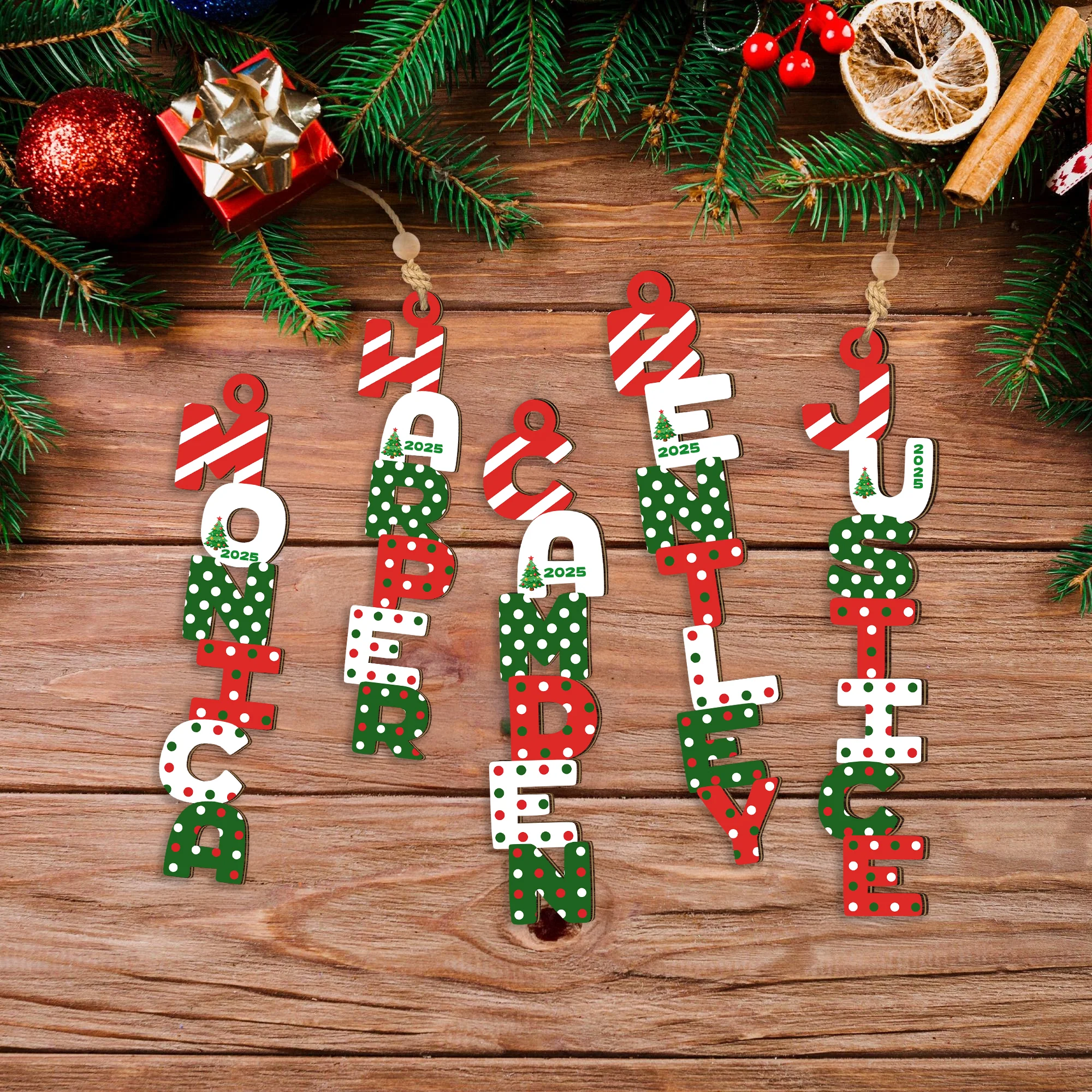 Personalized Name Letter Christmas Wood Ornament Family Gift HA75 897850 - Image 7