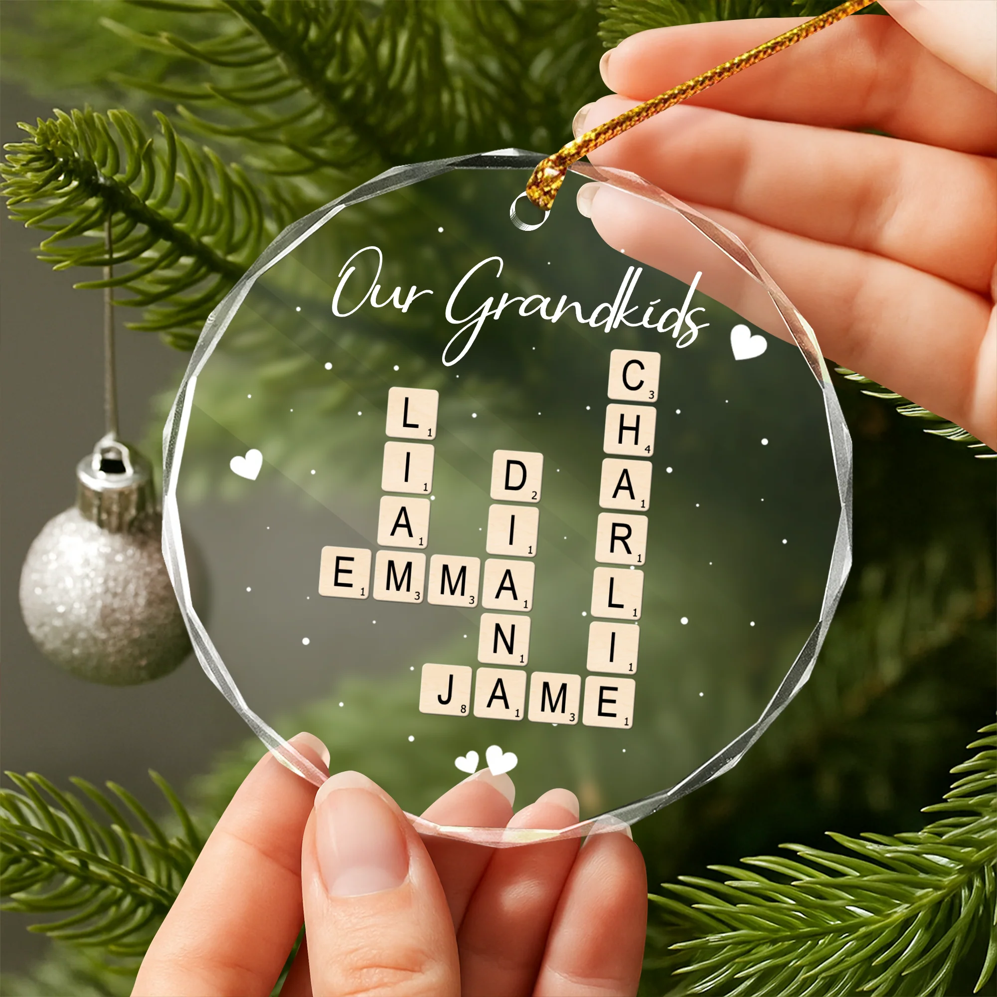 Personalized Our Grandkids Crossword Puzzle Art Glass Ornament HA75 897696 - Image 2