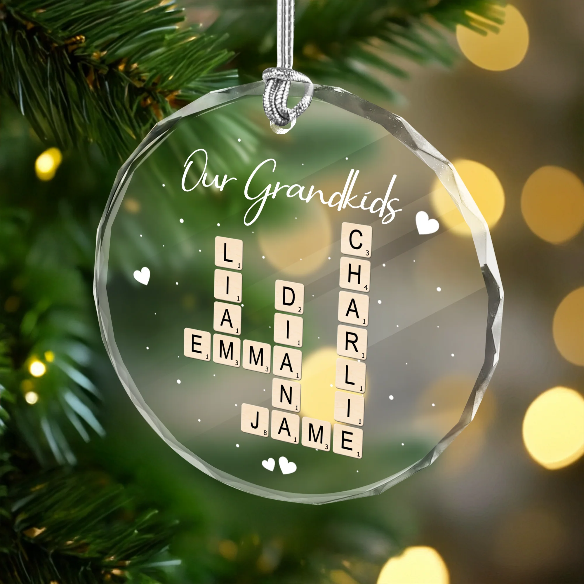 Personalized Our Grandkids Crossword Puzzle Art Glass Ornament HA75 897696 - Image 3