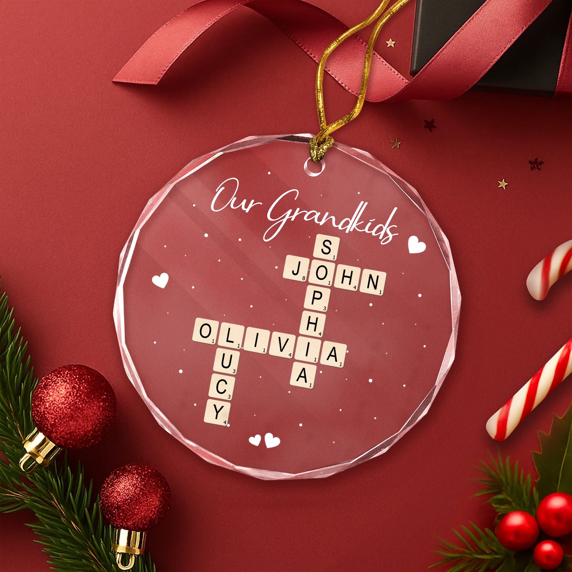 Personalized Our Grandkids Crossword Puzzle Art Glass Ornament HA75 897696 - Image 4