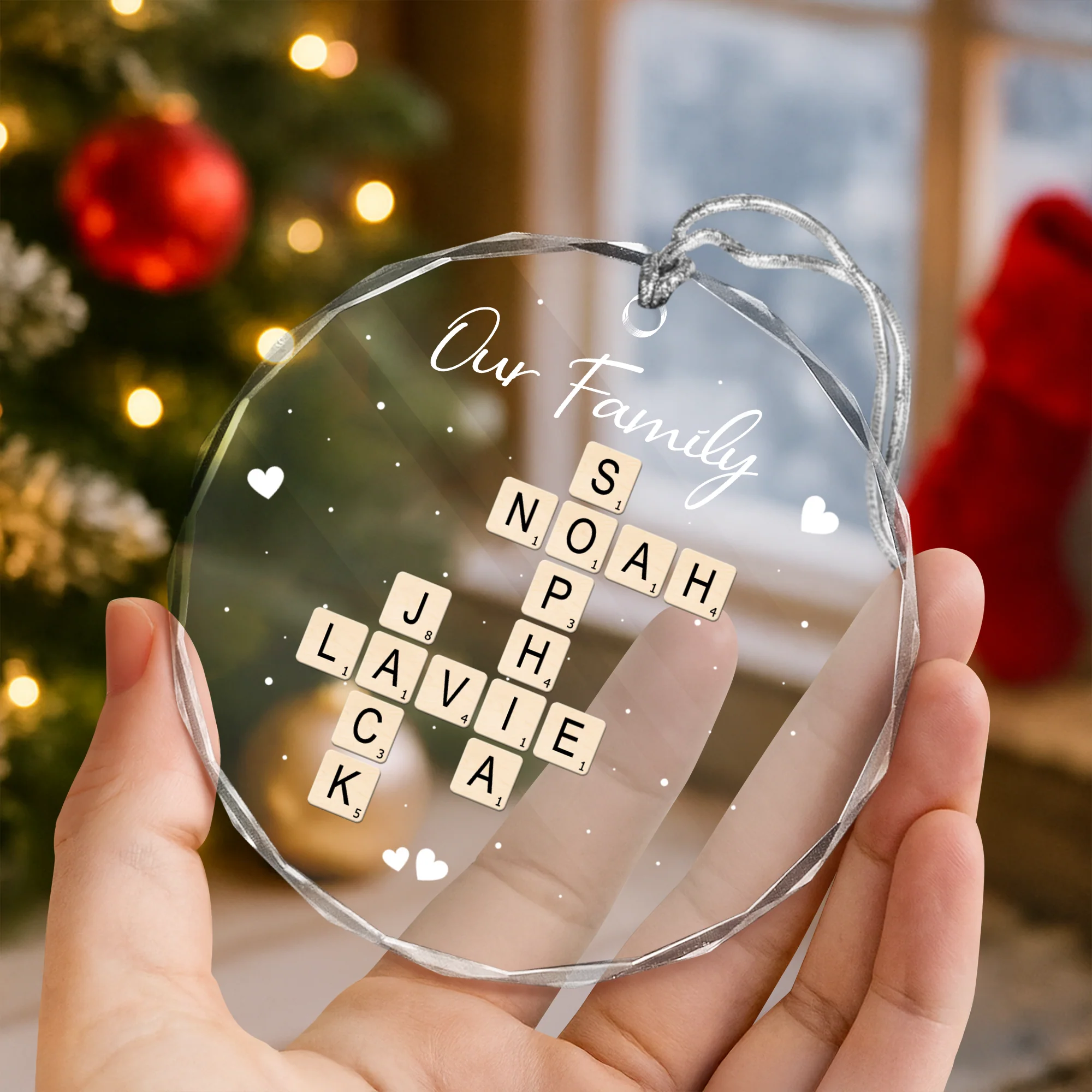 Personalized Our Grandkids Crossword Puzzle Art Glass Ornament HA75 897696 - Image 5