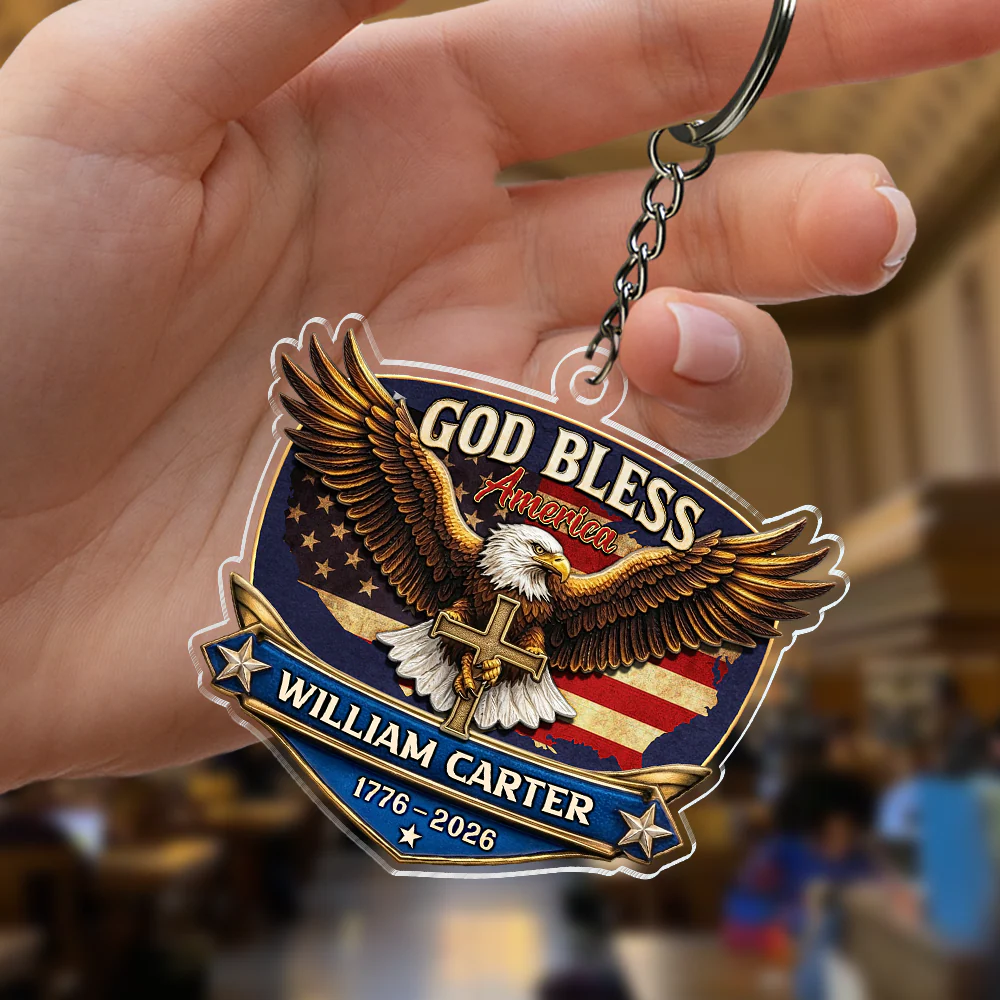 Personalized Patriotic 250th Anniversary God Bless America Eagle 1776–2026 Acrylic Keychain HA75 921020 - Image 2