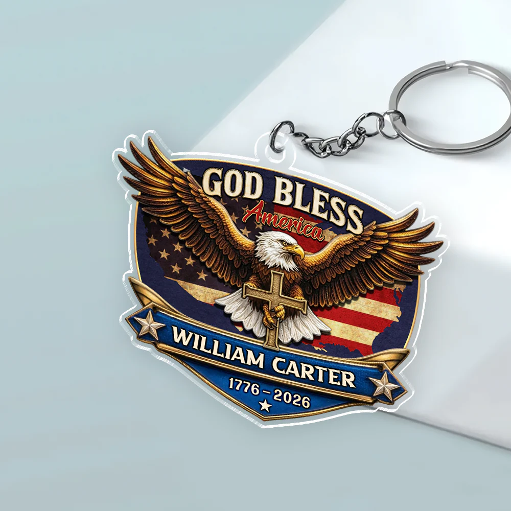 Personalized Patriotic 250th Anniversary God Bless America Eagle 1776–2026 Acrylic Keychain HA75 921020 - Image 3