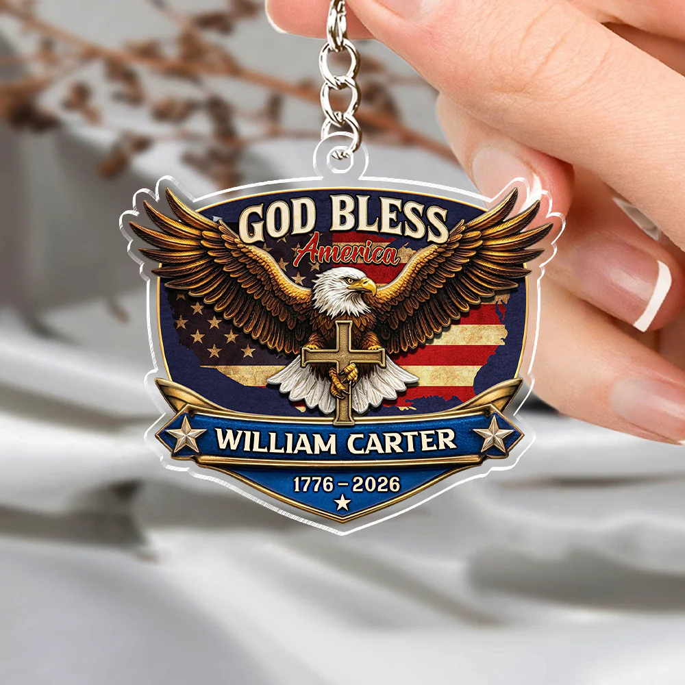 Personalized Patriotic 250th Anniversary God Bless America Eagle 1776–2026 Acrylic Keychain HA75 921020 - Image 4