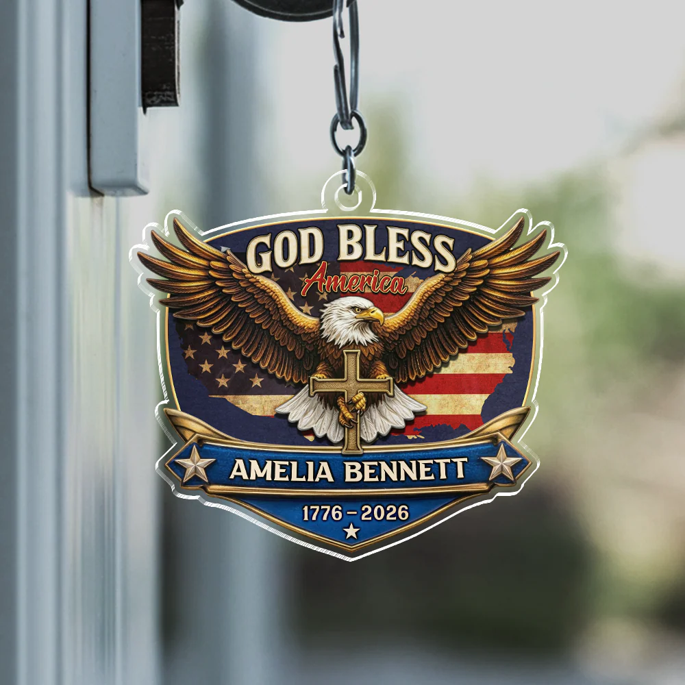 Personalized Patriotic 250th Anniversary God Bless America Eagle 1776–2026 Acrylic Keychain HA75 921020 - Image 5