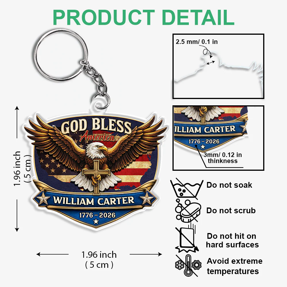 Personalized Patriotic 250th Anniversary God Bless America Eagle 1776–2026 Acrylic Keychain HA75 921020 - Image 7