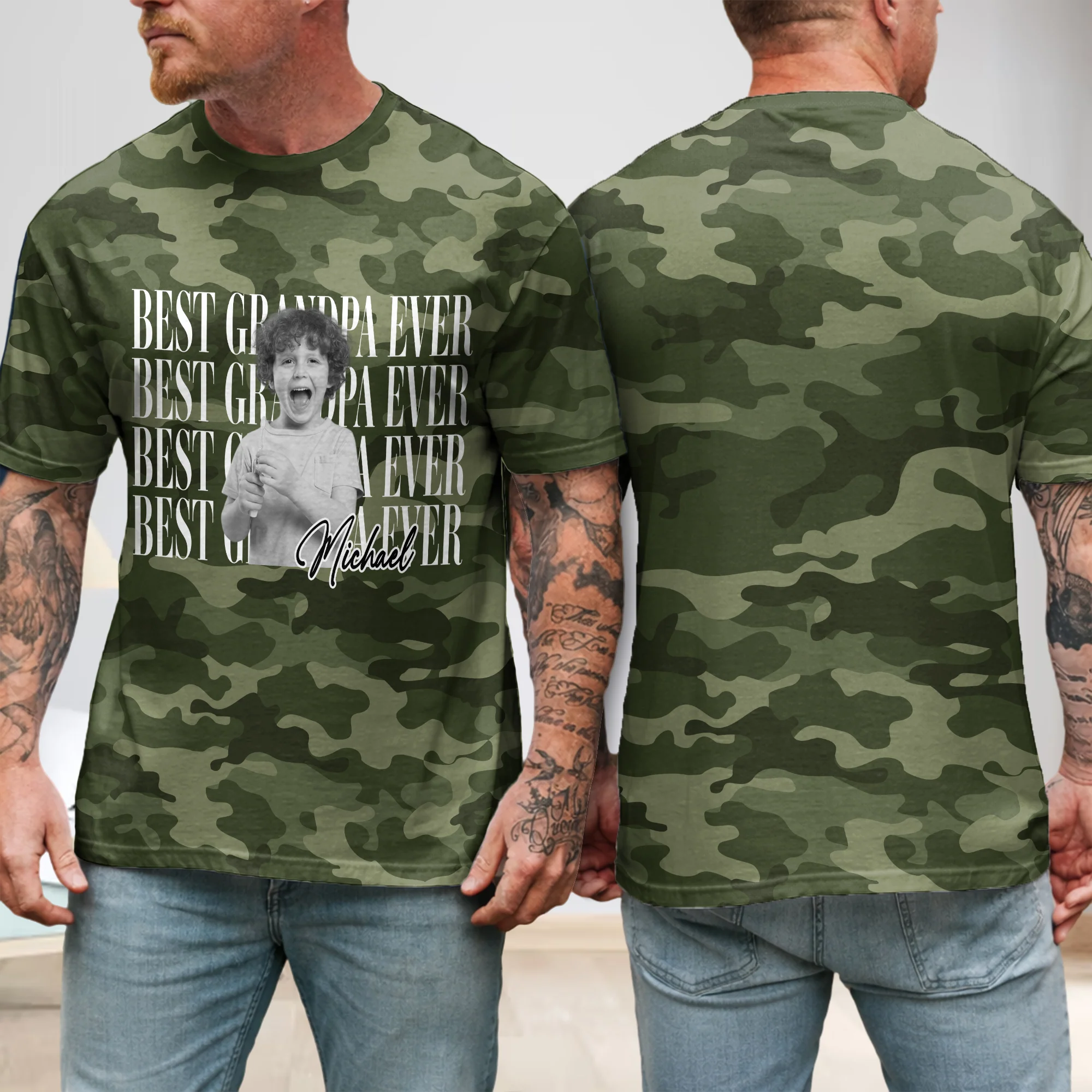 Personalized Photo Best Dad Mom Ever Camo Pattern, Family 3D Shirt Gift For Husband, Dad, Grandpa HA75 921472 - Image 2