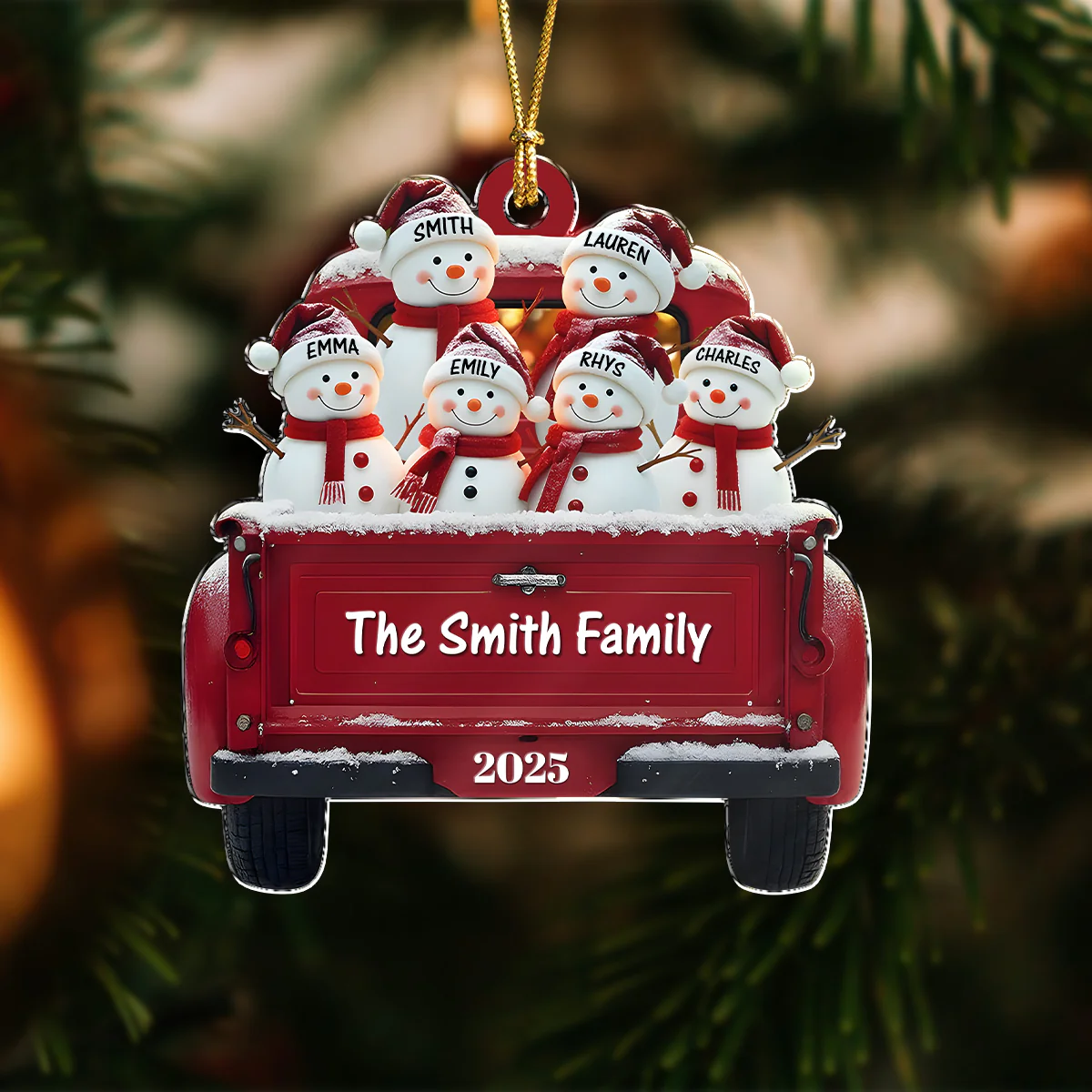 Personalized Snowman Family Red Truck Christmas Acrylic Ornament HA75 897246 - Image 5