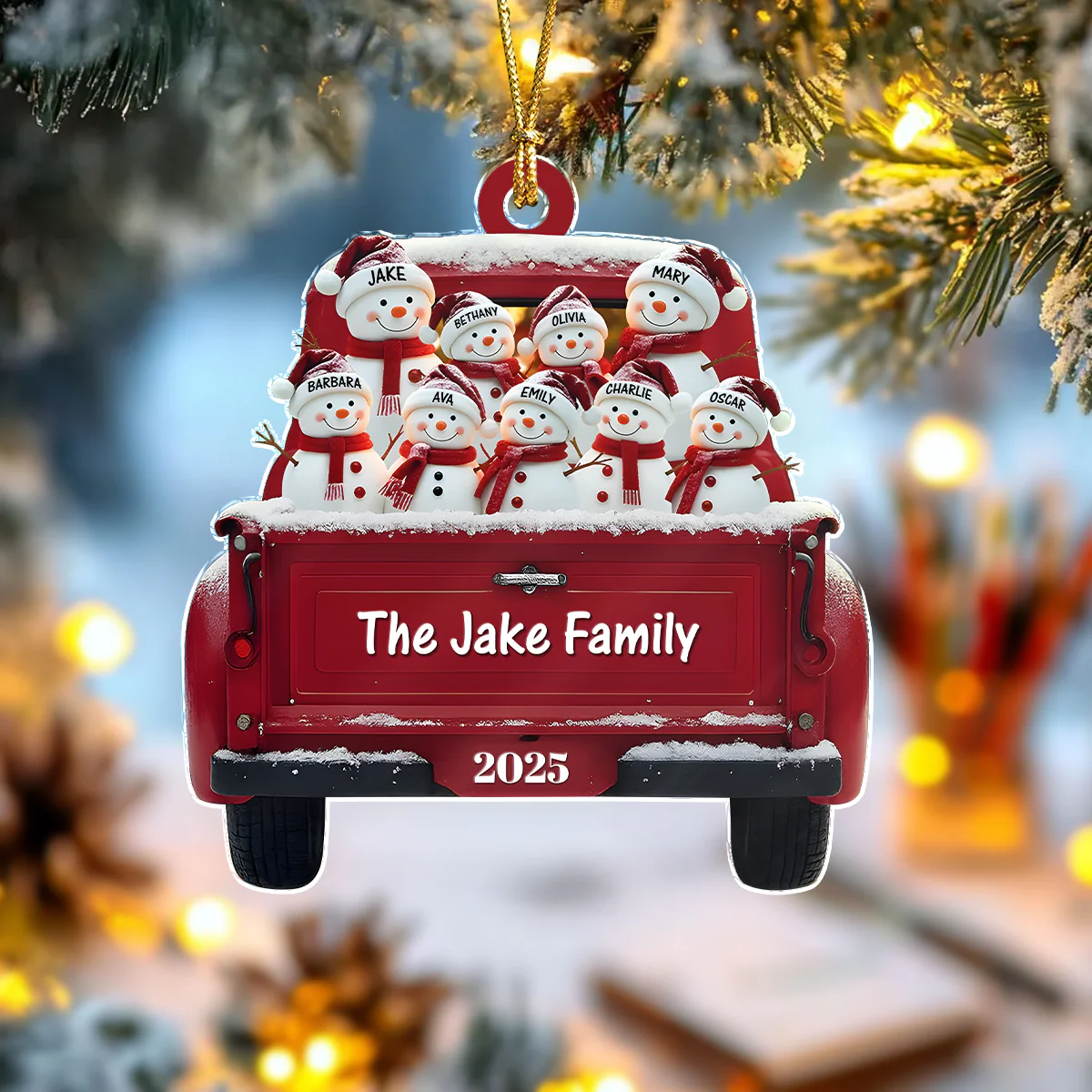 Personalized Snowman Family Red Truck Christmas Acrylic Ornament HA75 897246 - Image 6