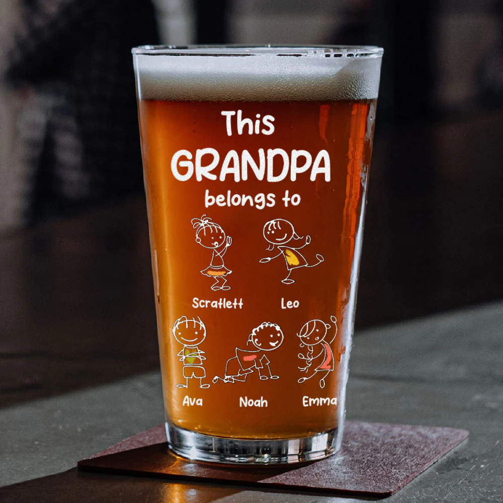 Personalized This Grandpa Belongs To Grandchildren Print Beer Glass HA75 892212 - Image 3