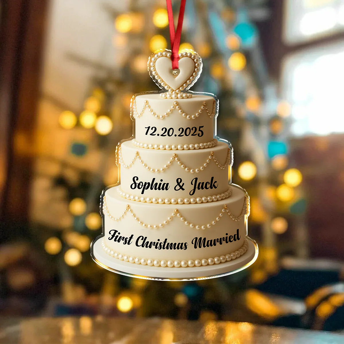 Personalized Wedding Cake - First Christmas Married Acrylic Ornament HA75 892976 - Image 3