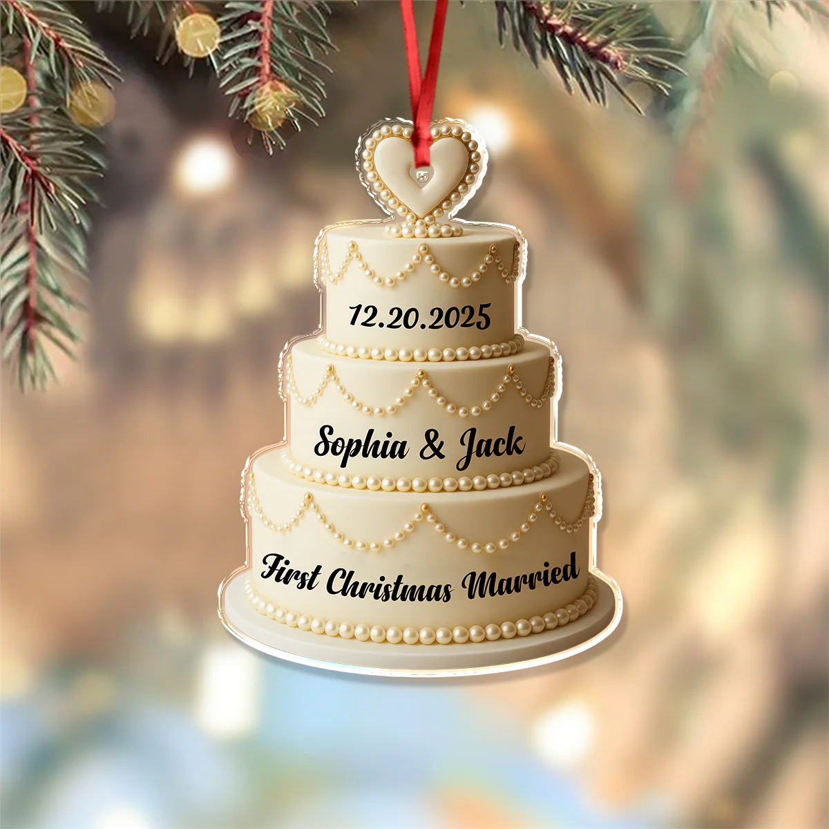 Personalized Wedding Cake - First Christmas Married Acrylic Ornament HA75 892976 - Image 4