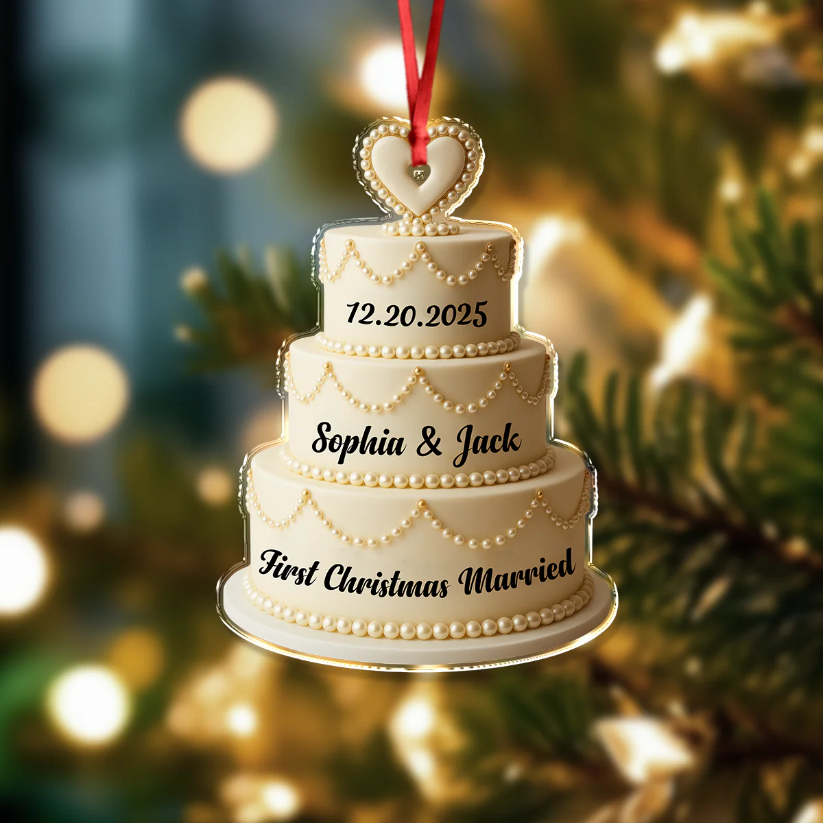 Personalized Wedding Cake - First Christmas Married Acrylic Ornament HA75 892976 - Image 5