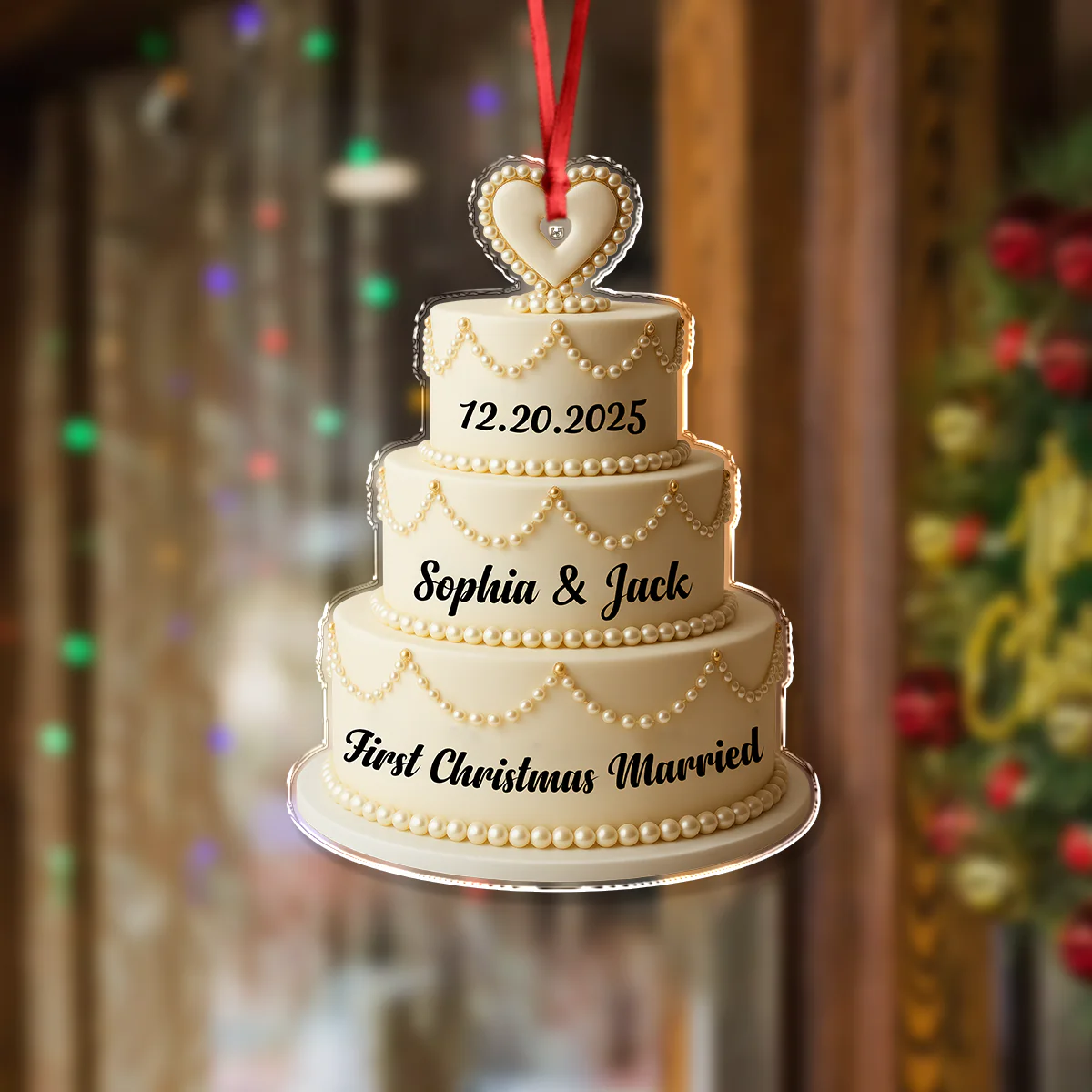 Personalized Wedding Cake - First Christmas Married Acrylic Ornament HA75 892976 - Image 6