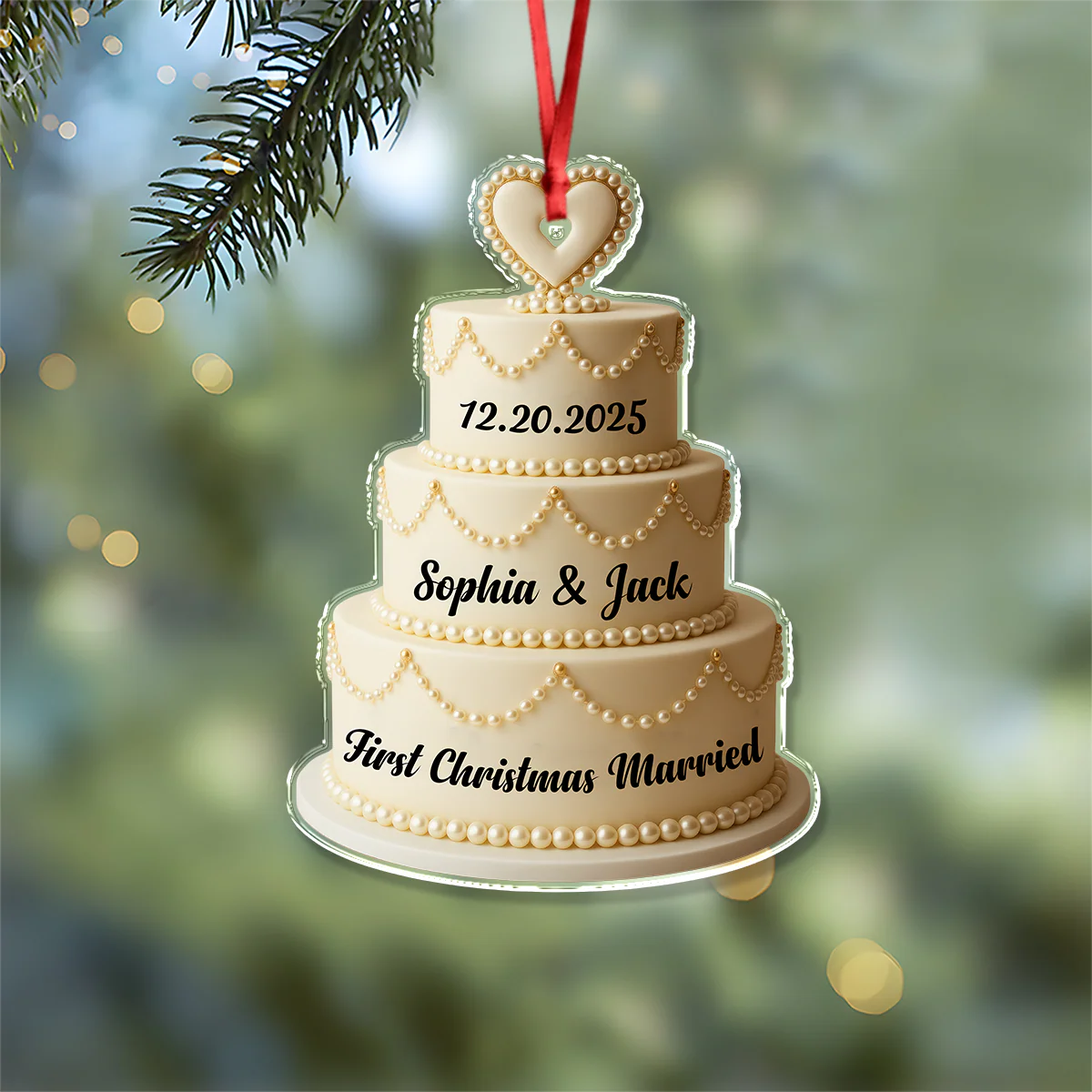 Personalized Wedding Cake - First Christmas Married Acrylic Ornament HA75 892976 - Image 7