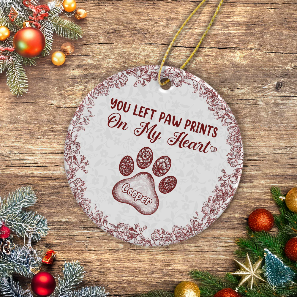 Personalized You Left Paw Prints On My Heart Toile De Jouy Style For Dog Lover Ceramic Ornament HA75 897154 - Image 4