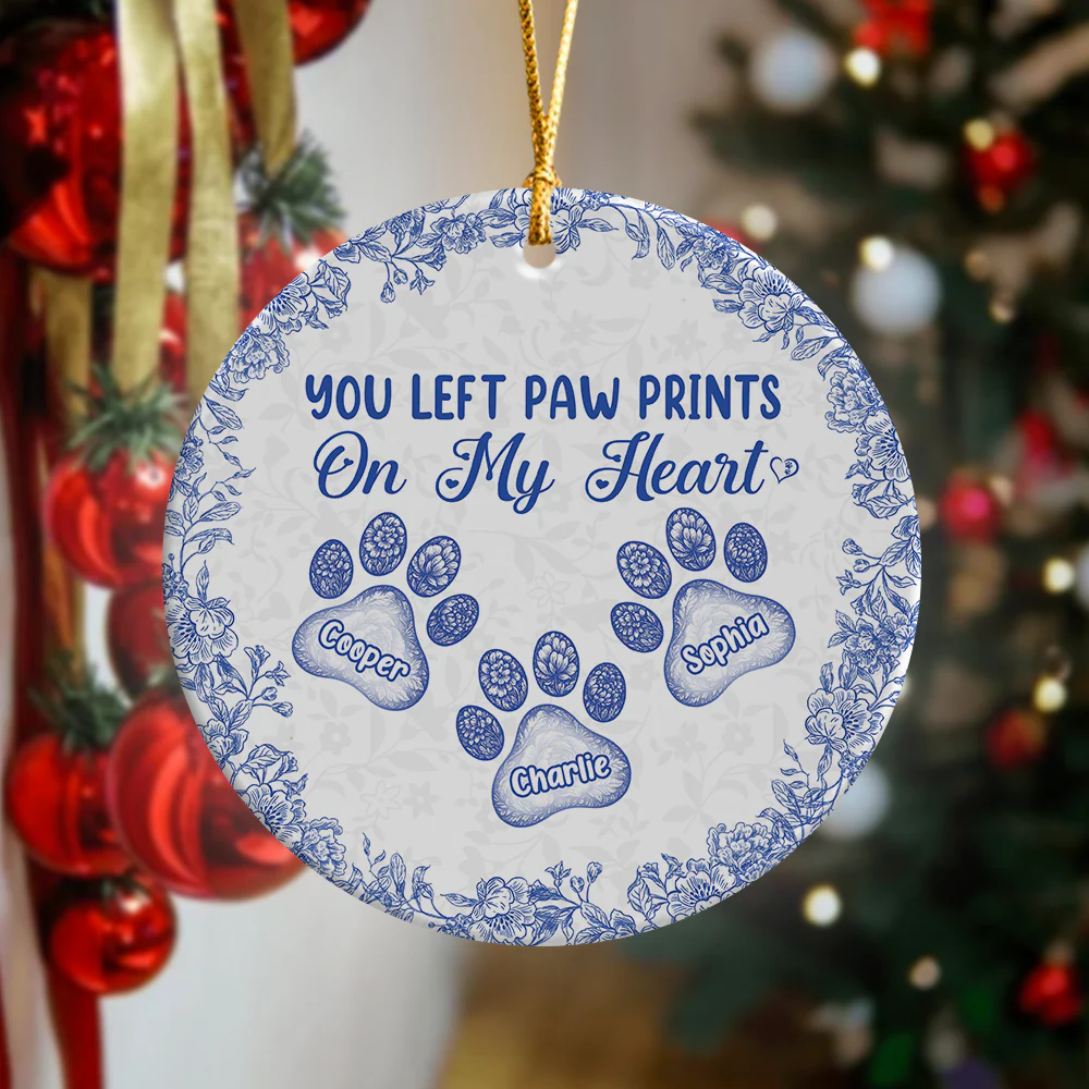Personalized You Left Paw Prints On My Heart Toile De Jouy Style For Dog Lover Ceramic Ornament HA75 897154 - Image 6