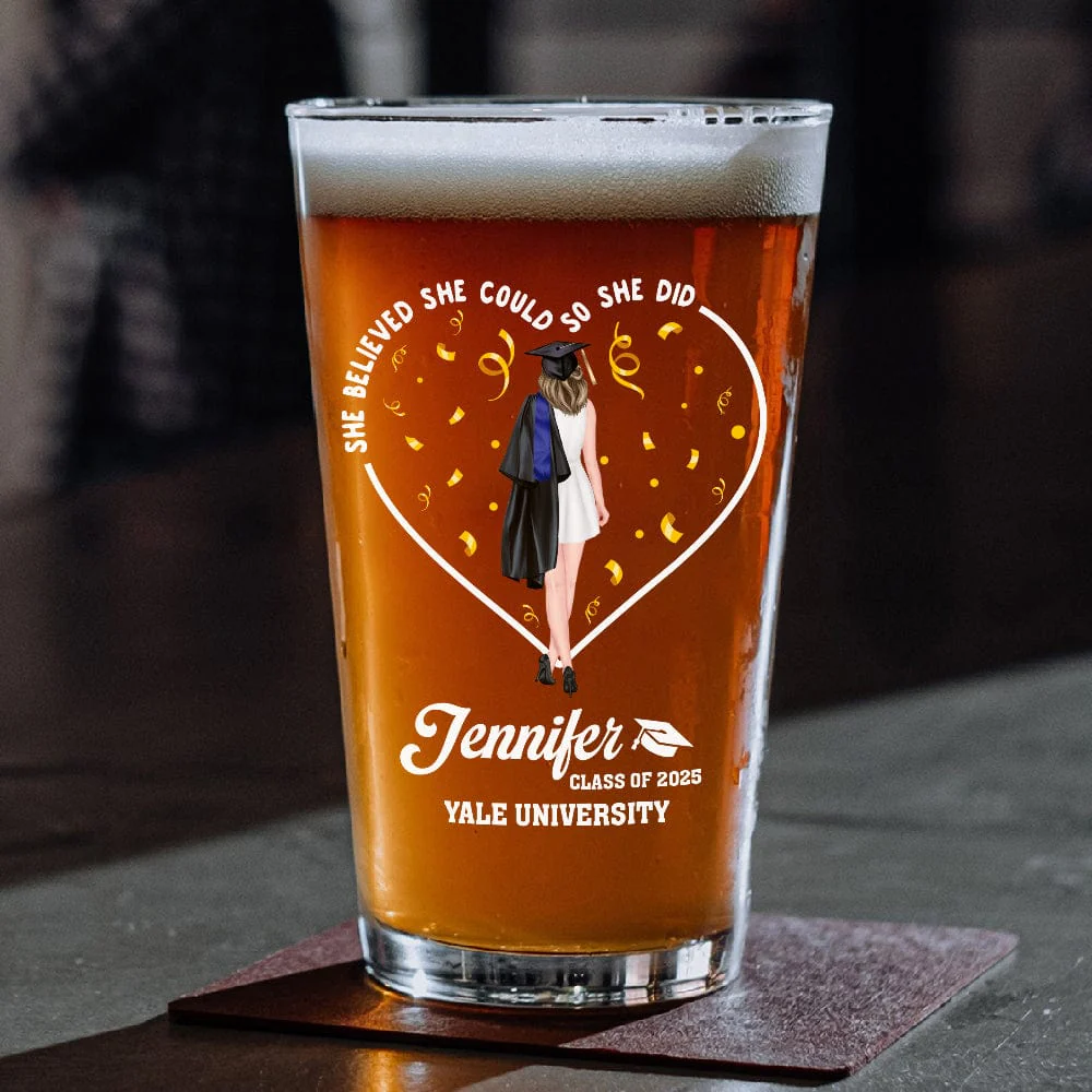 She Believed She Could So She Did - Personalized Print Beer Glass Graduation Gift HA75 891880 - Image 2