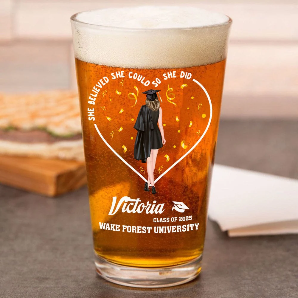 She Believed She Could So She Did - Personalized Print Beer Glass Graduation Gift HA75 891880 - Image 3