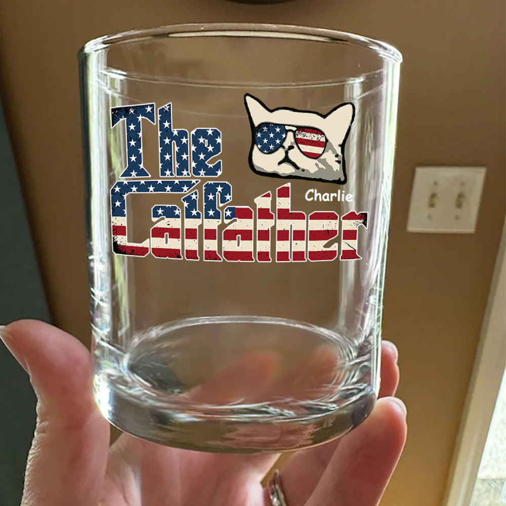 The Catfather US Flag Cat Personalized Whiskey Glass HA75 892412 - Image 2