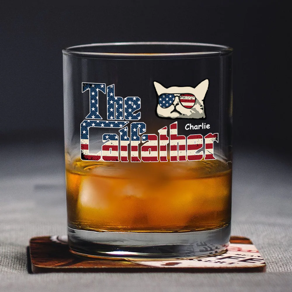 The Catfather US Flag Cat Personalized Whiskey Glass HA75 892412 - Image 4