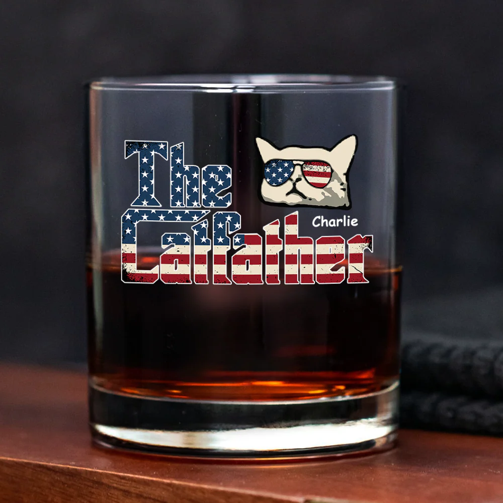 The Catfather US Flag Cat Personalized Whiskey Glass HA75 892412 - Image 5