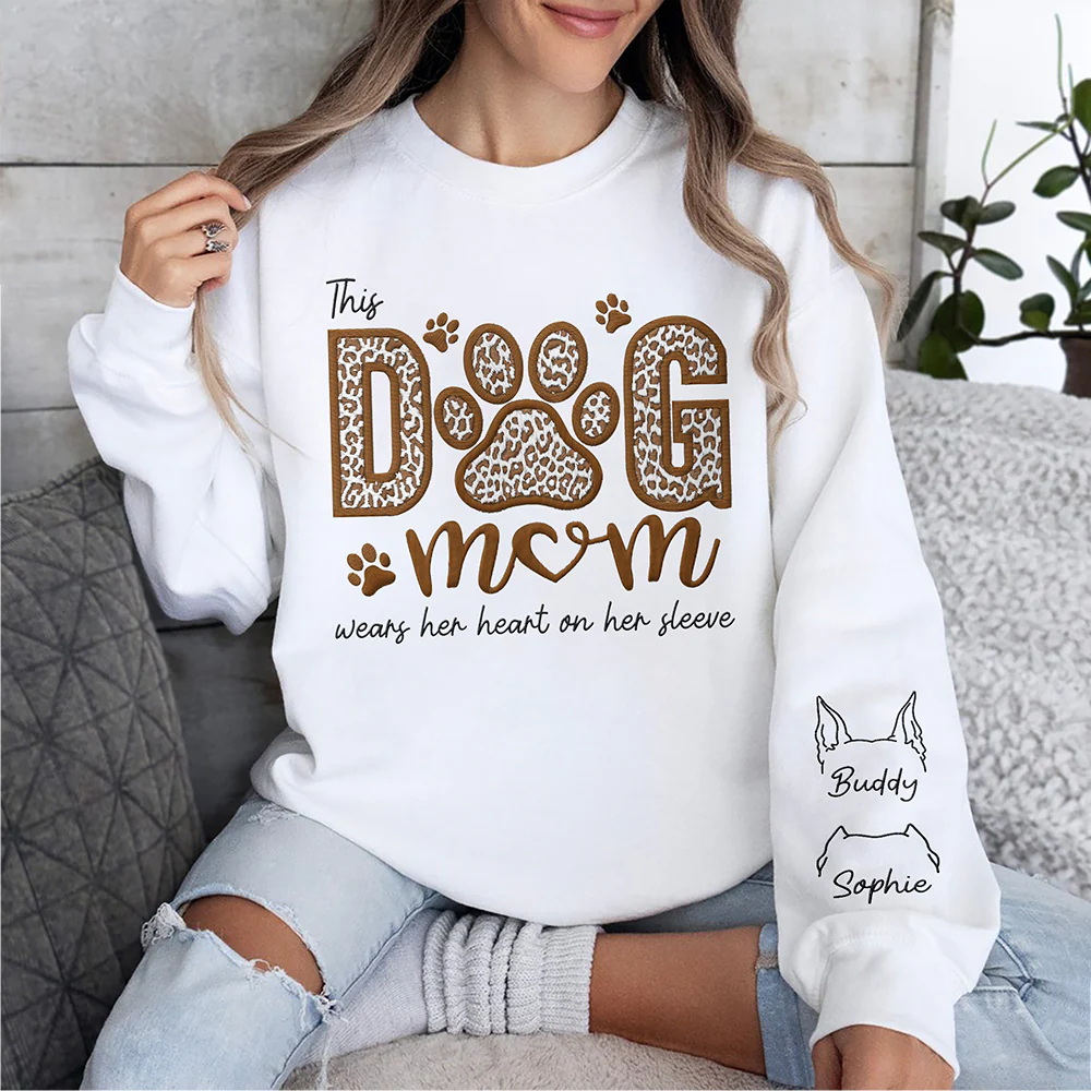 This Dog Mom Wears Her Heart On Her Sleeves Dog Personalized Sleeve Embroidered Sweatshirt HA75 892012 - Image 3