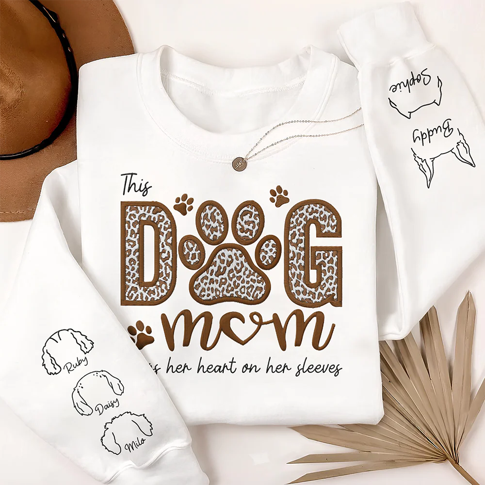This Dog Mom Wears Her Heart On Her Sleeves Dog Personalized Sleeve Embroidered Sweatshirt HA75 892012 - Image 4
