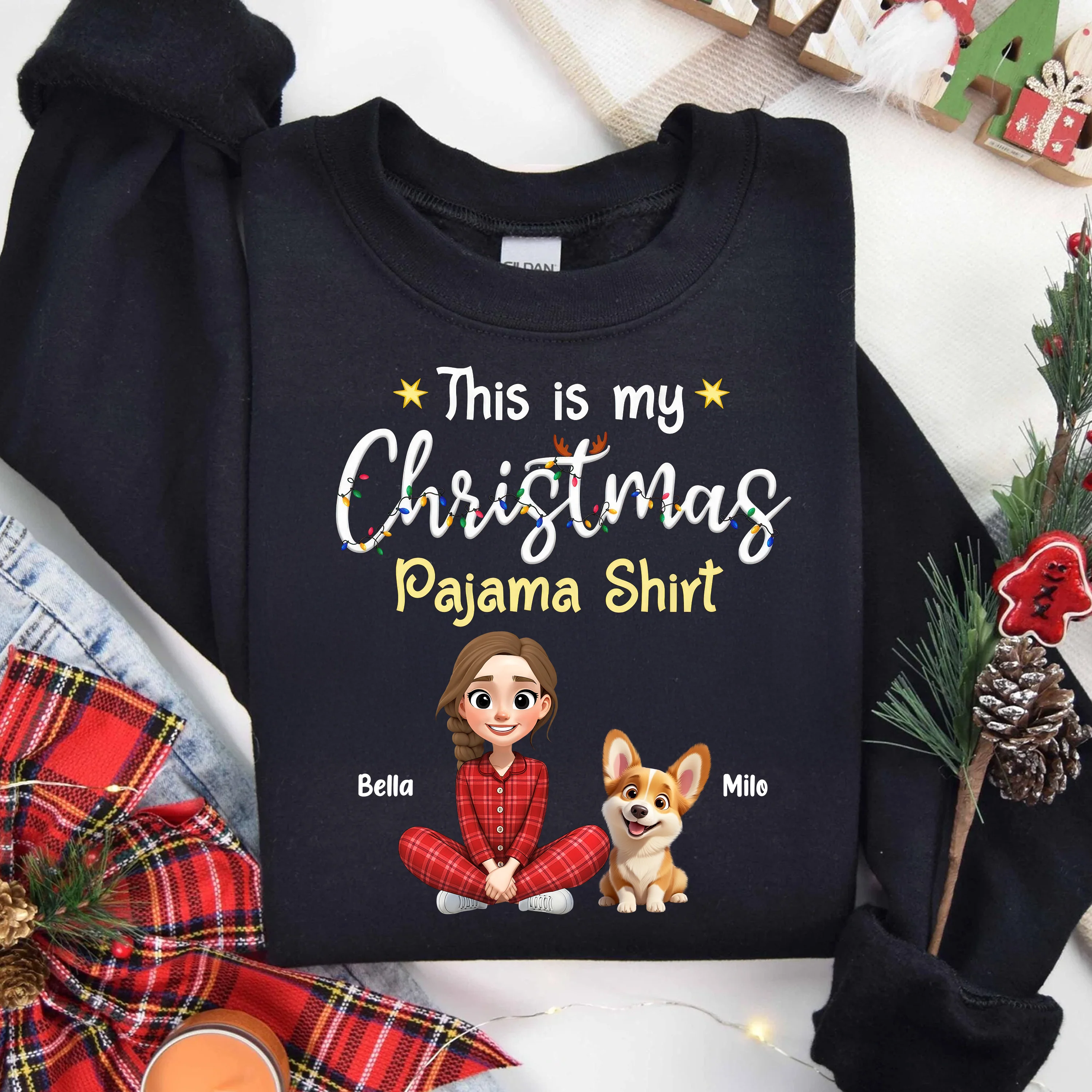 This is My Christmas Pajamas Shirt Personalized Dog Dark Shirt HA75 898184 - Image 5