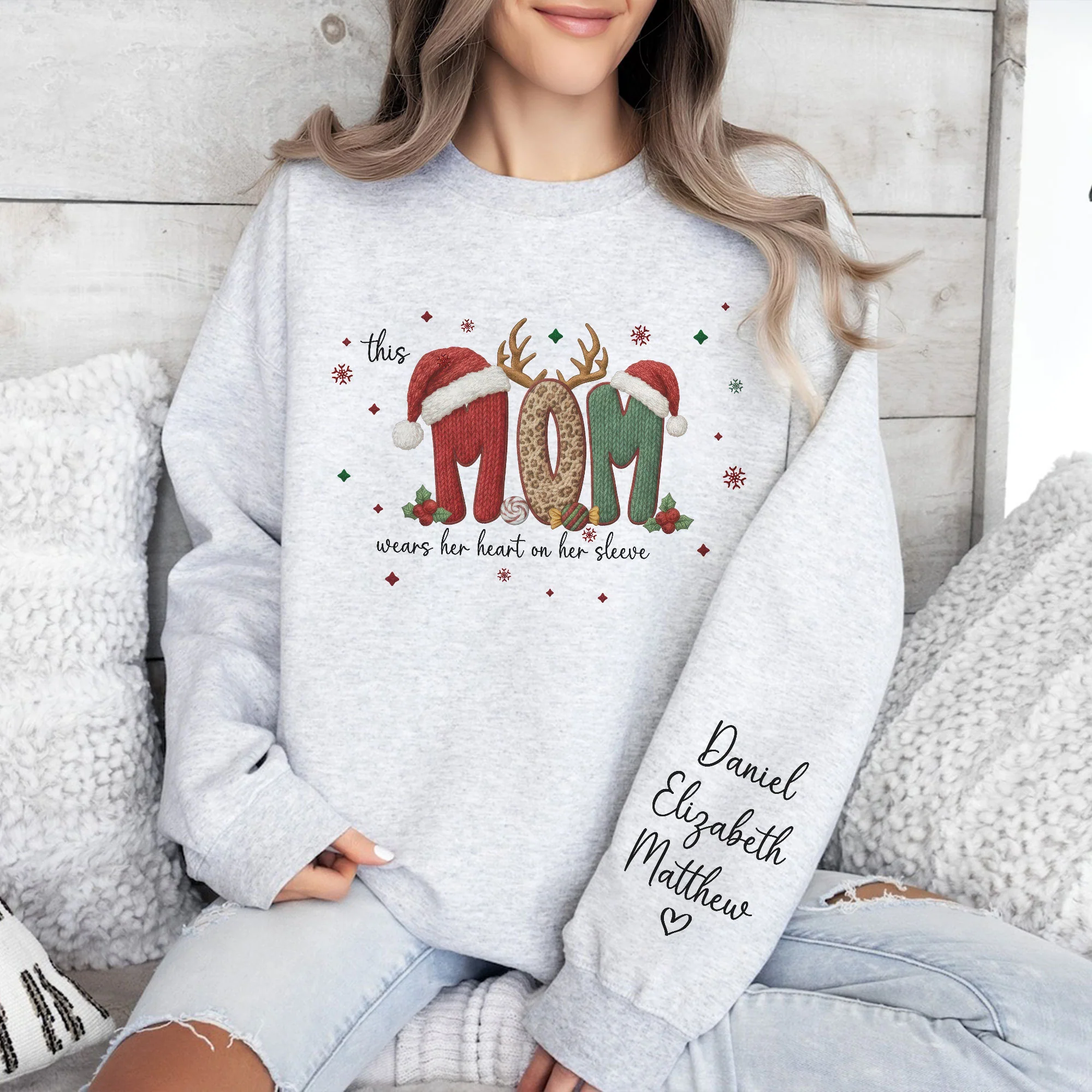 This Mommy Wears Her Heart on Her Sleeves Personalized Printed Sweatshirt HA75 898318 - Image 3