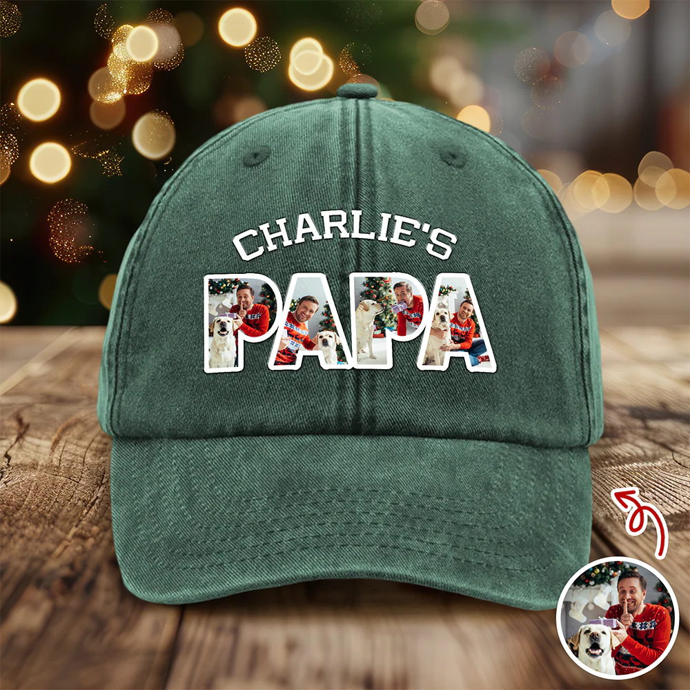 Upload Photo Dog, Cat & Dad - Dog, Cat's Dad Washed Denim Baseball Cap HA75 892948 - Image 5