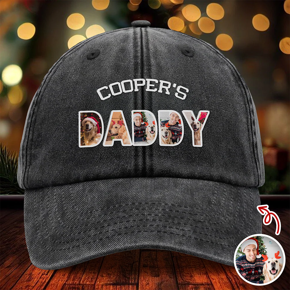 Upload Photo Dog, Cat & Dad - Dog, Cat's Dad Washed Denim Baseball Cap HA75 892948 - Image 7