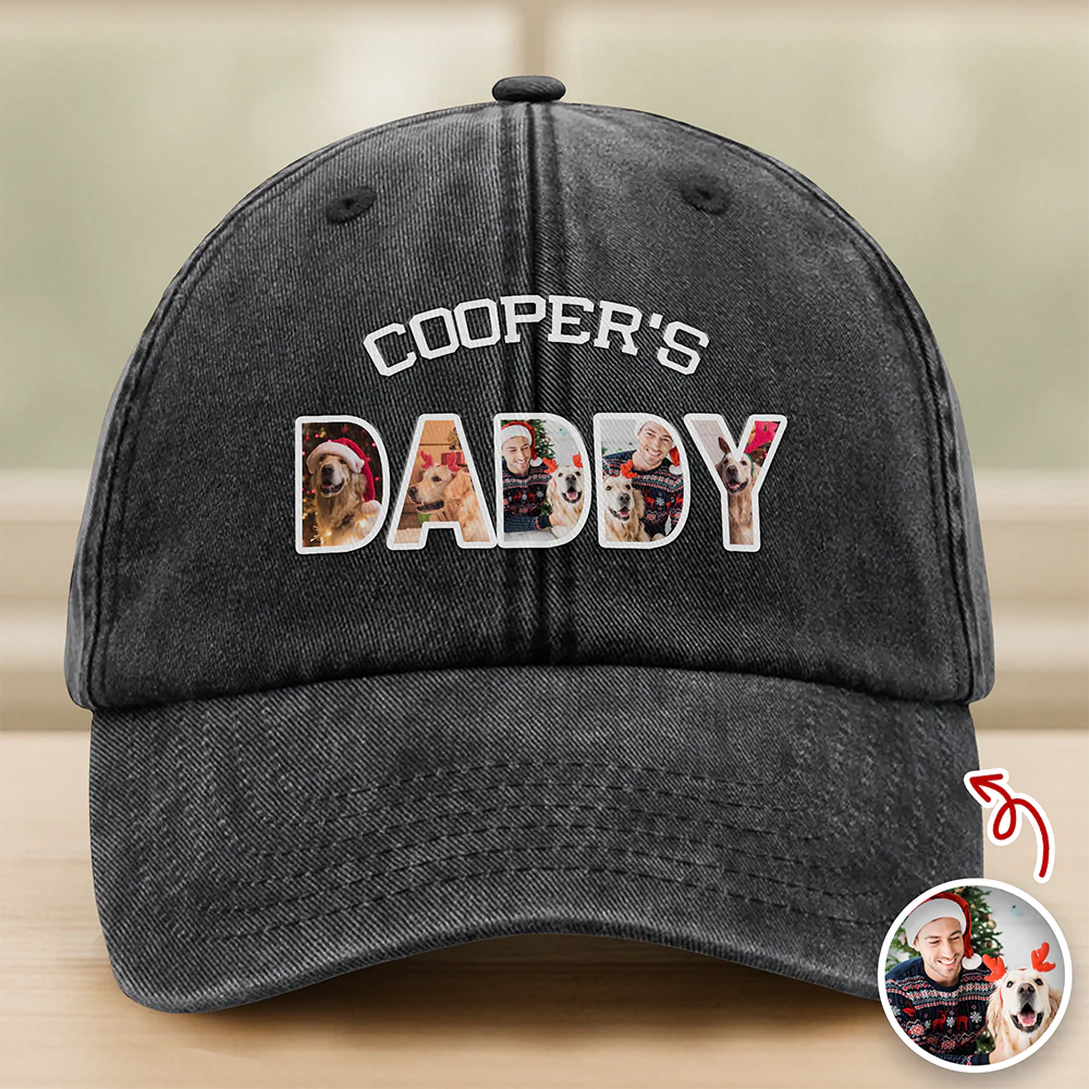 Upload Photo Dog, Cat & Dad - Dog, Cat's Dad Washed Denim Baseball Cap HA75 892948 - Image 9
