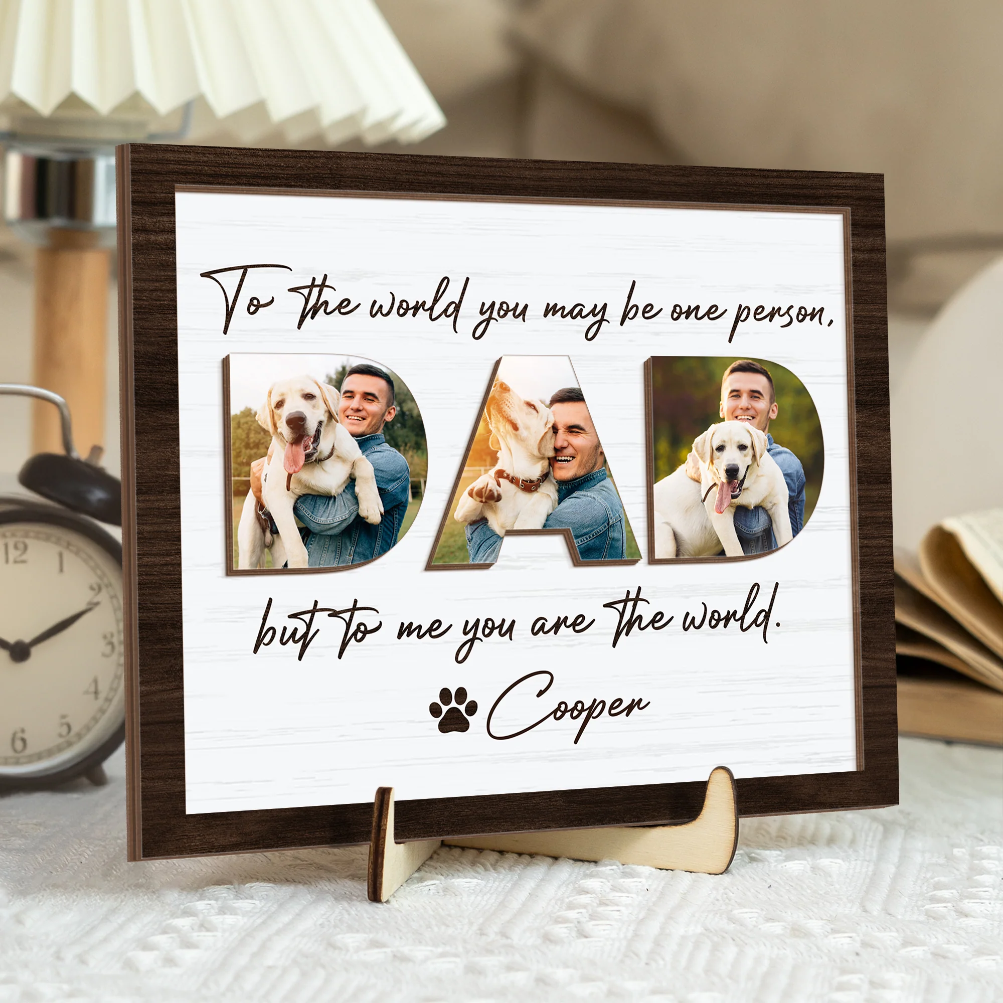 Upload Photo Happy Father's Day, Dog 2-Layered Wooden Plaque With Stand HA75 892518 - Image 2