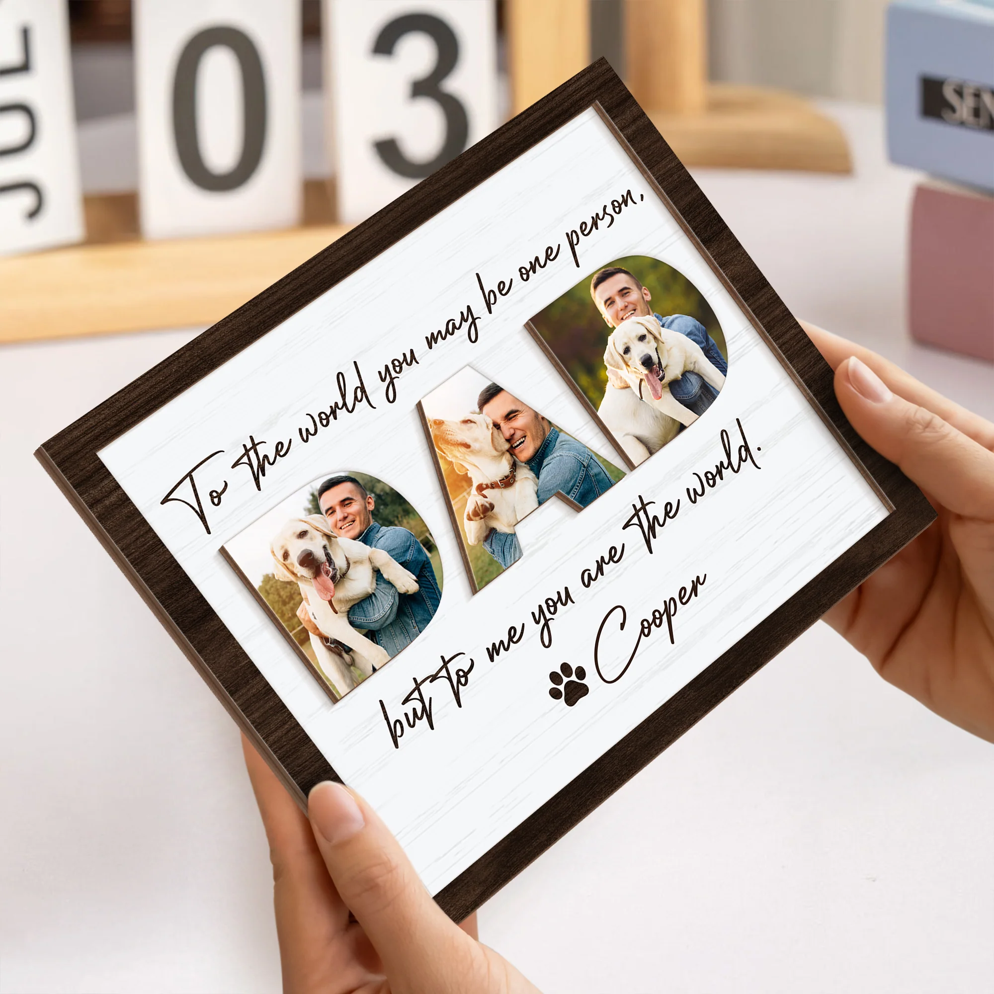 Upload Photo Happy Father's Day, Dog 2-Layered Wooden Plaque With Stand HA75 892518 - Image 4