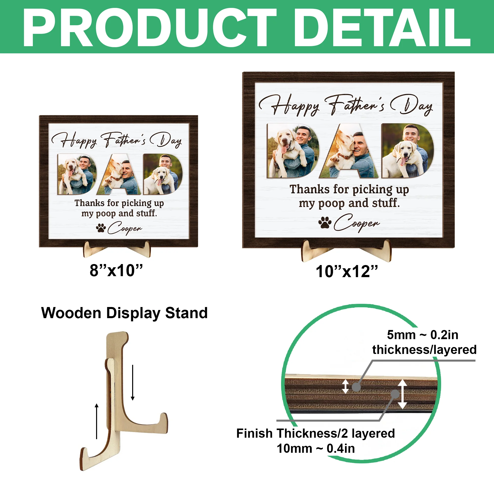 Upload Photo Happy Father's Day, Dog 2-Layered Wooden Plaque With Stand HA75 892518 - Image 6