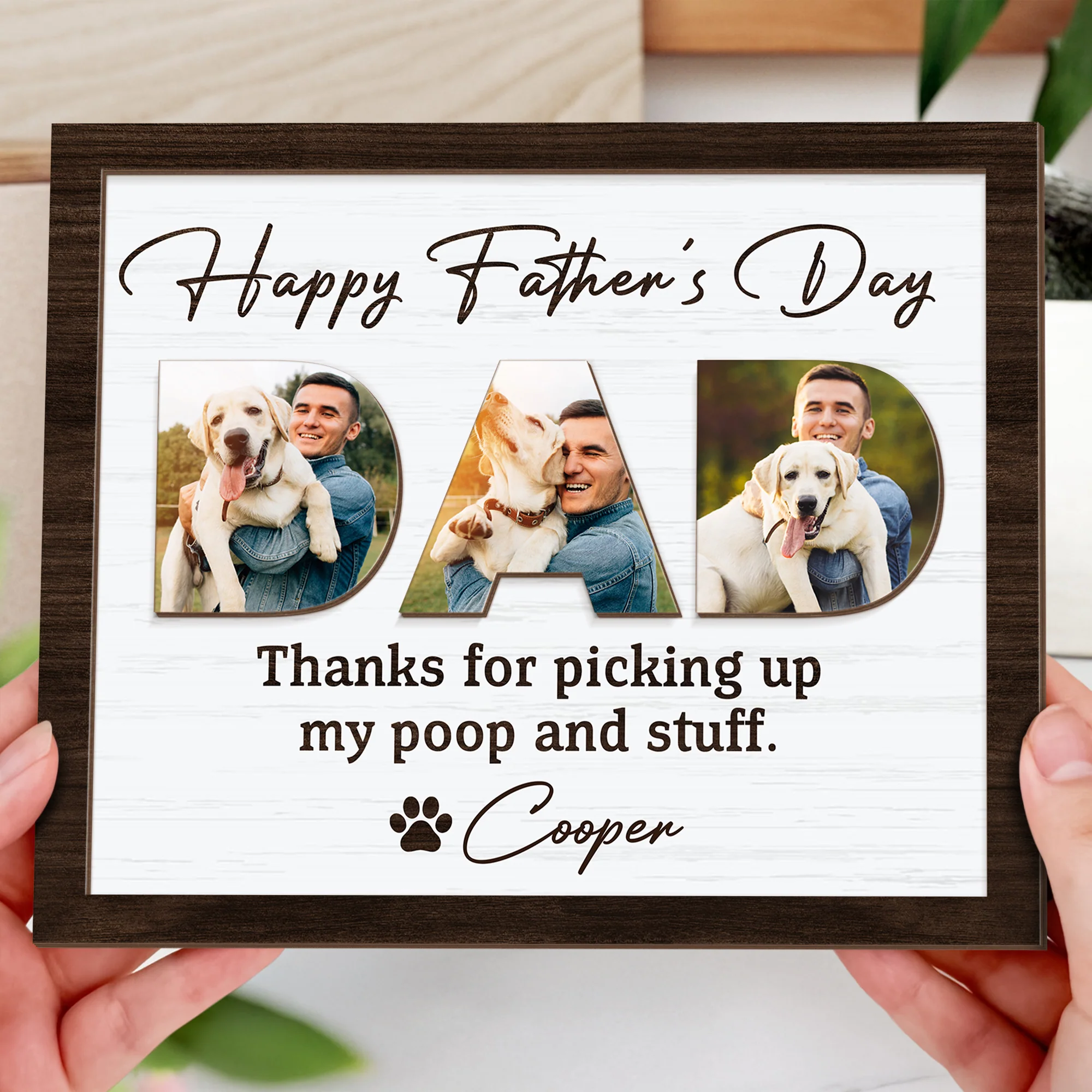 Upload Photo Happy Father's Day, Dog 2-Layered Wooden Plaque With Stand HA75 892518 - Image 8