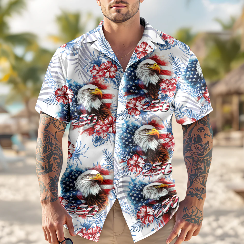 USA 250 Anniversary Eagle 1776-2026 Patriotic Hawaii Shirt HA75 920190 - Image 5