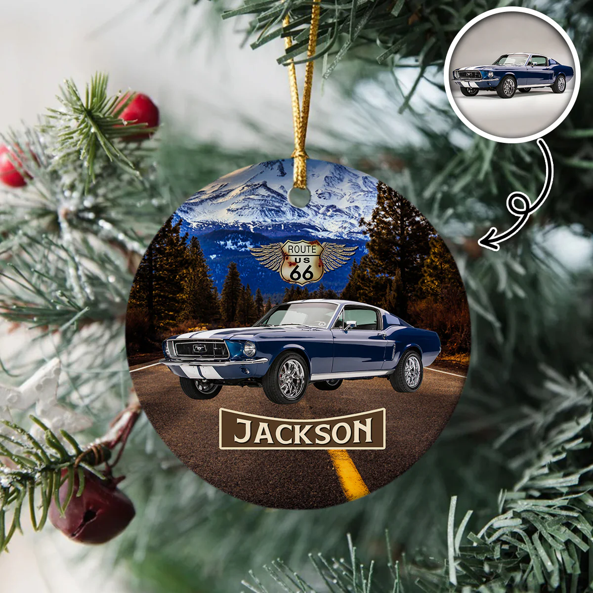 Vintage Route 66 - Personalized Car Photo Ceramic Ornament HA75 897256 - Image 3