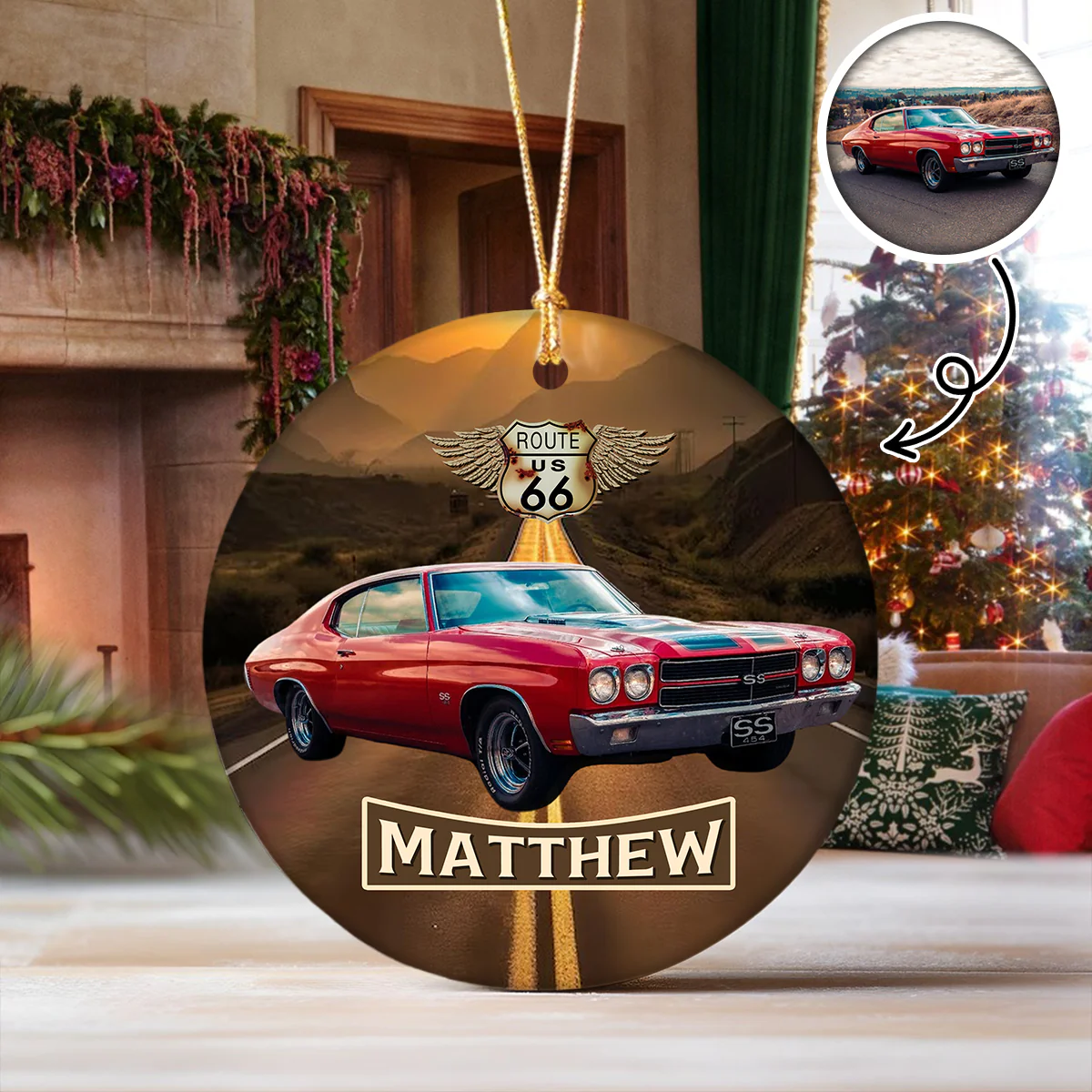 Vintage Route 66 - Personalized Car Photo Ceramic Ornament HA75 897256 - Image 4