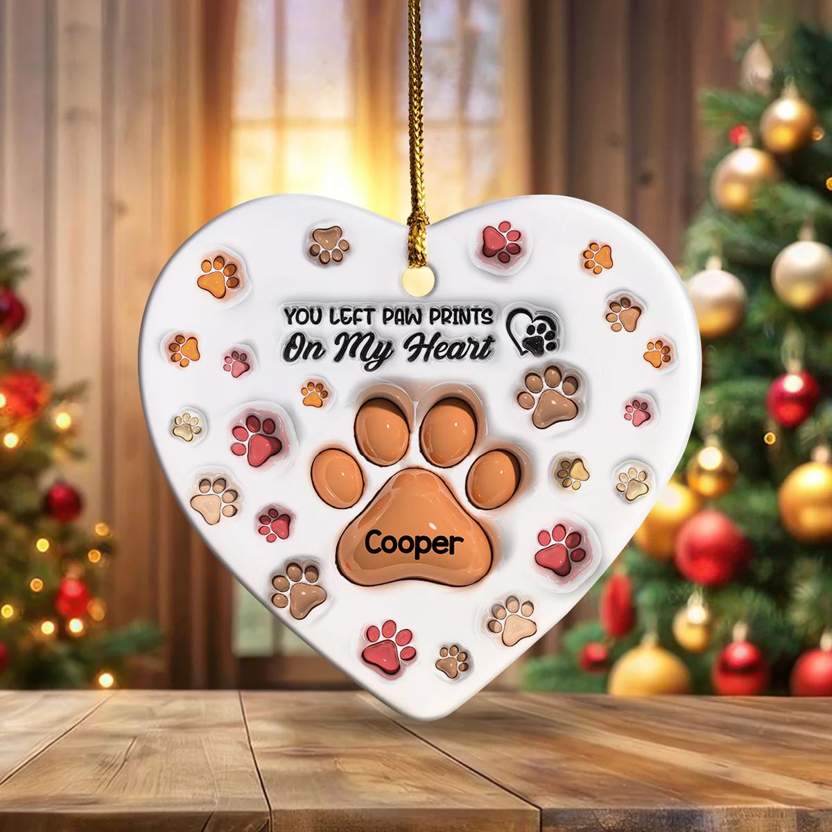 You Left Paw Prints On My Heart 3D Inflated Effect Heart Shaped Ceramic Ornament Personalized Gift HA75 897182 - Image 3
