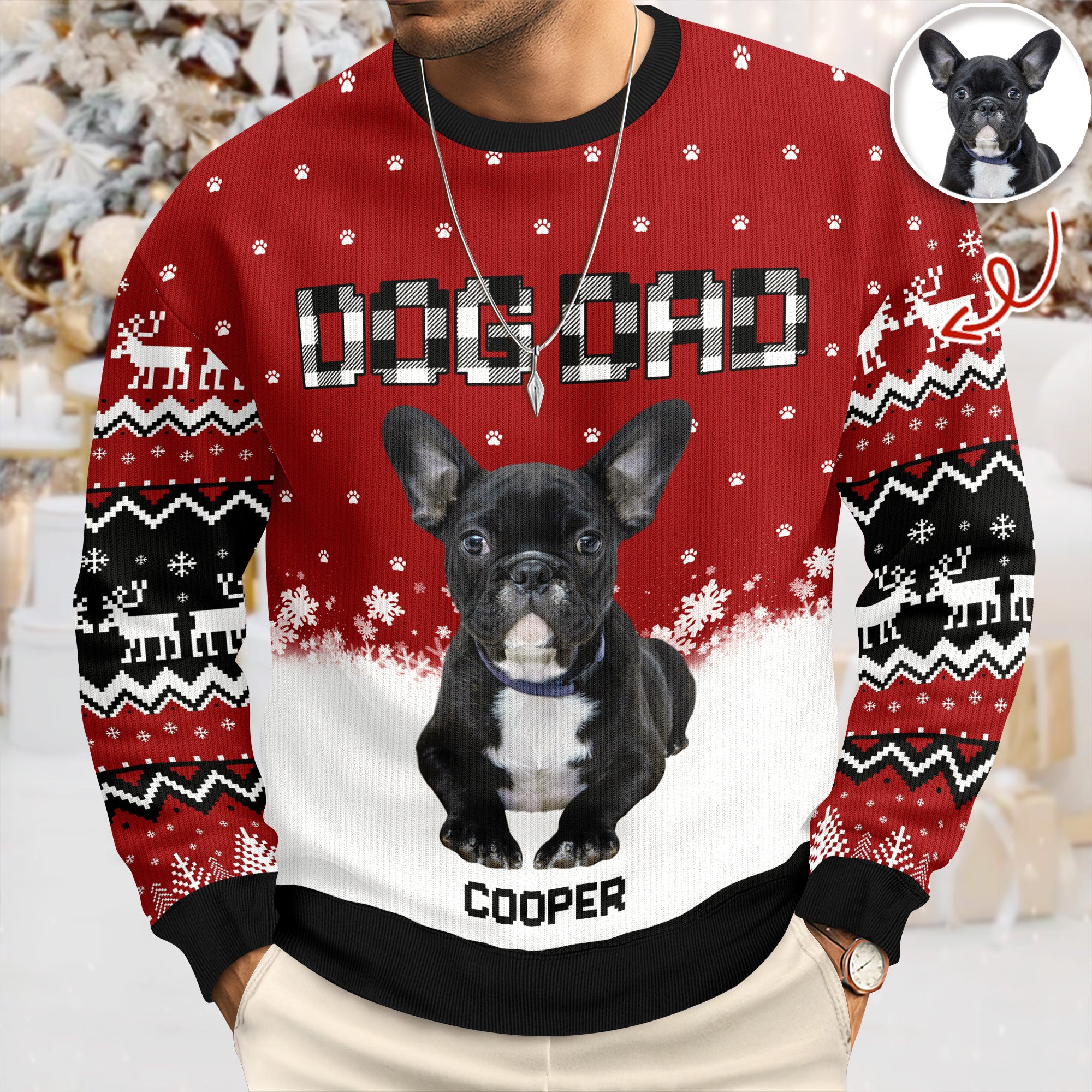 Custom Photo - Dog Mom Dog Dad Christmas Pattern Ugly Sweater Christmas Gift HA75 897568 - Image 2