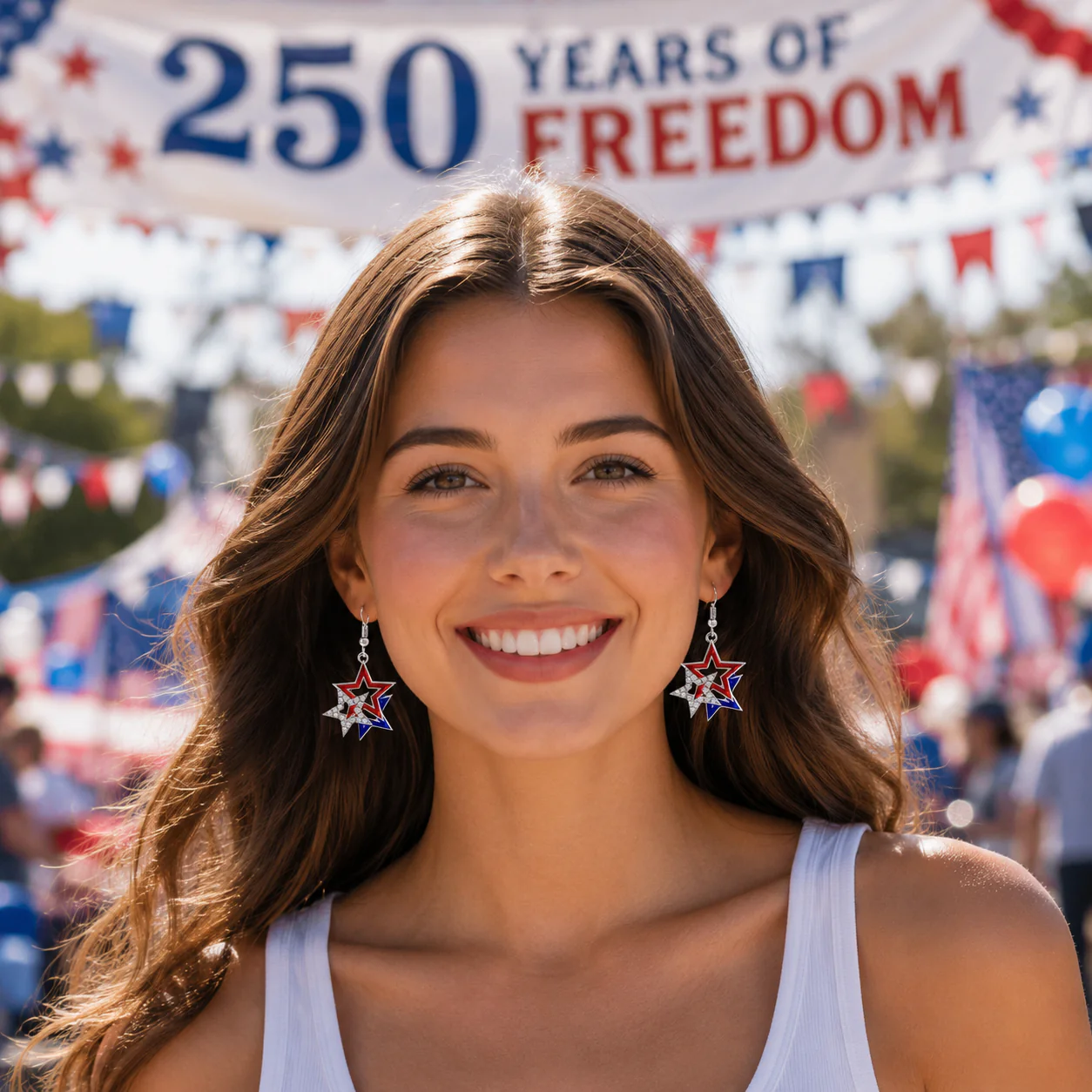 4th of July - Red White Blue Patriotic American Flag Earrings for Women LM32 669363 - Image 2