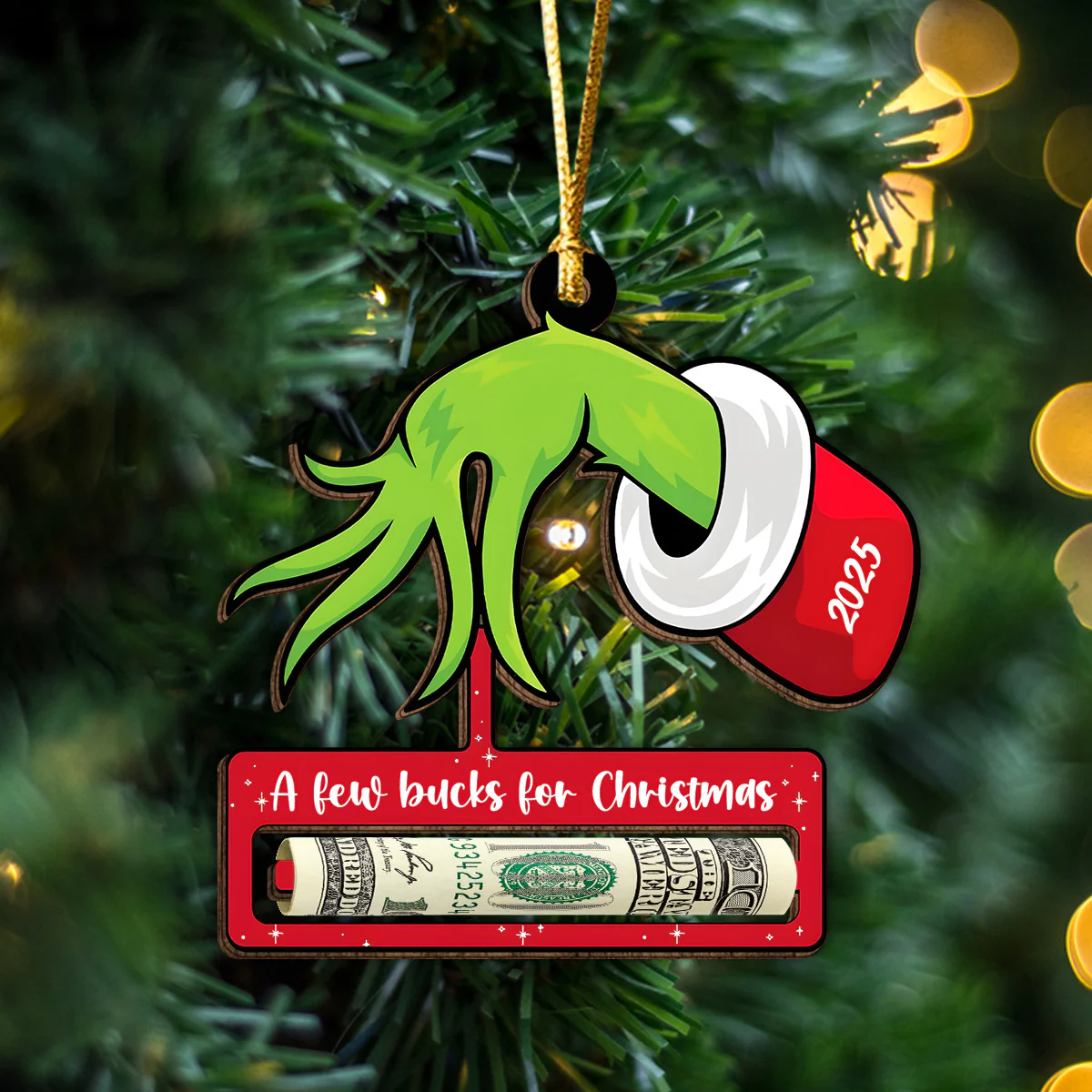A Few Bucks for Christmas Grinchy Wood Money Holder Ornament LM32 897399 - Image 4